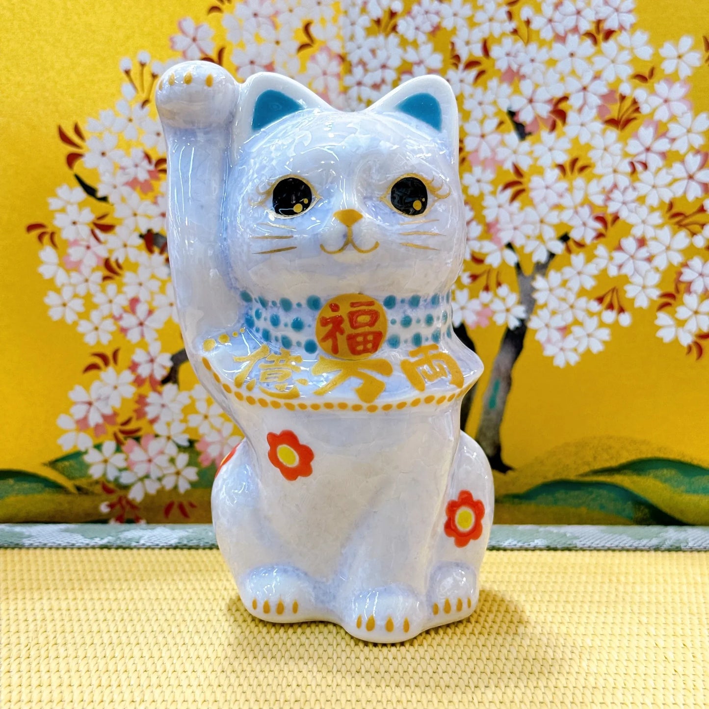日本清水燒招財貓 花結晶 藤 億万両