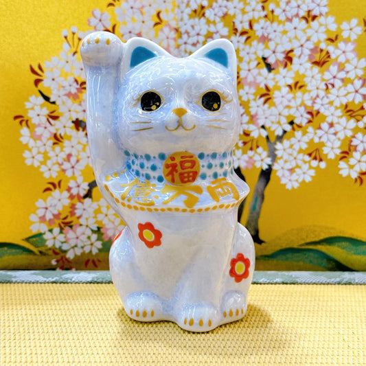 日本清水燒招財貓 花結晶 藤 億万両