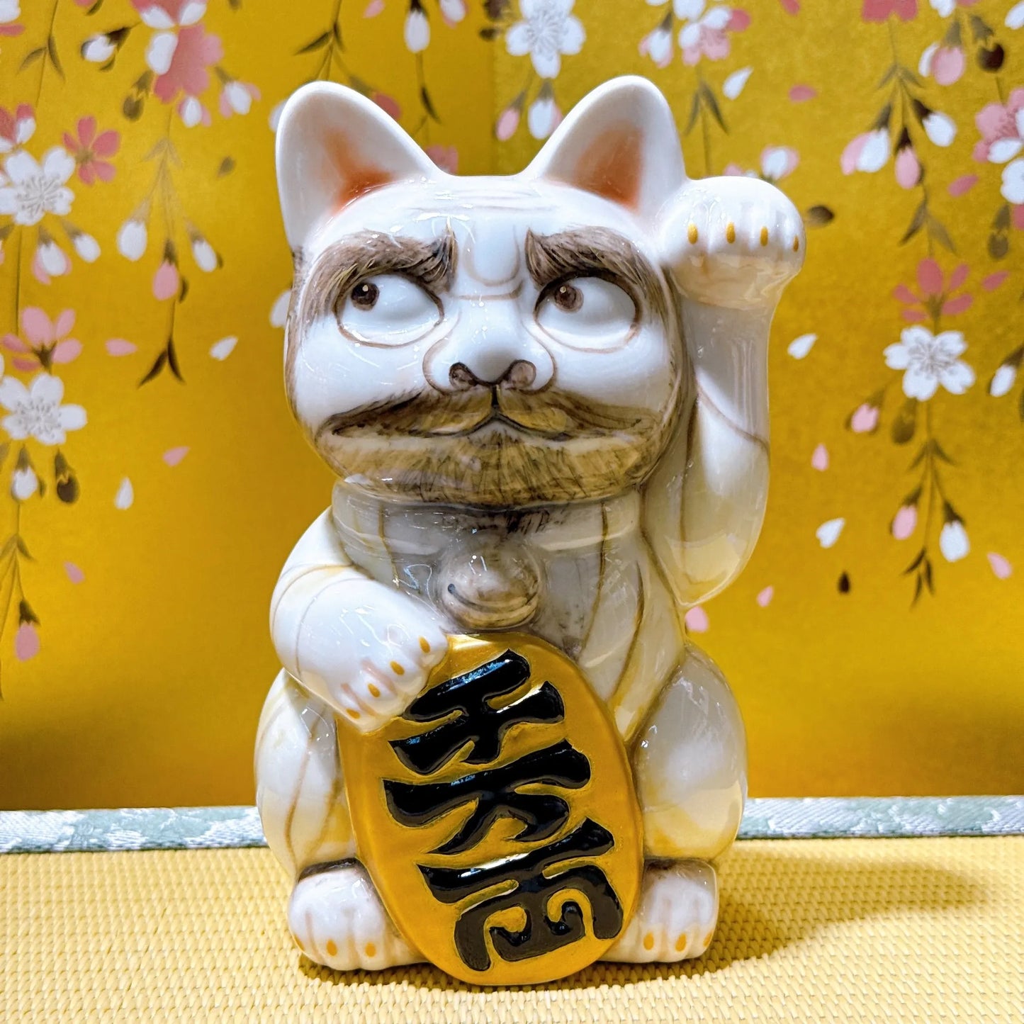 日本清水烧招财猫 仫绘 白地 达摩