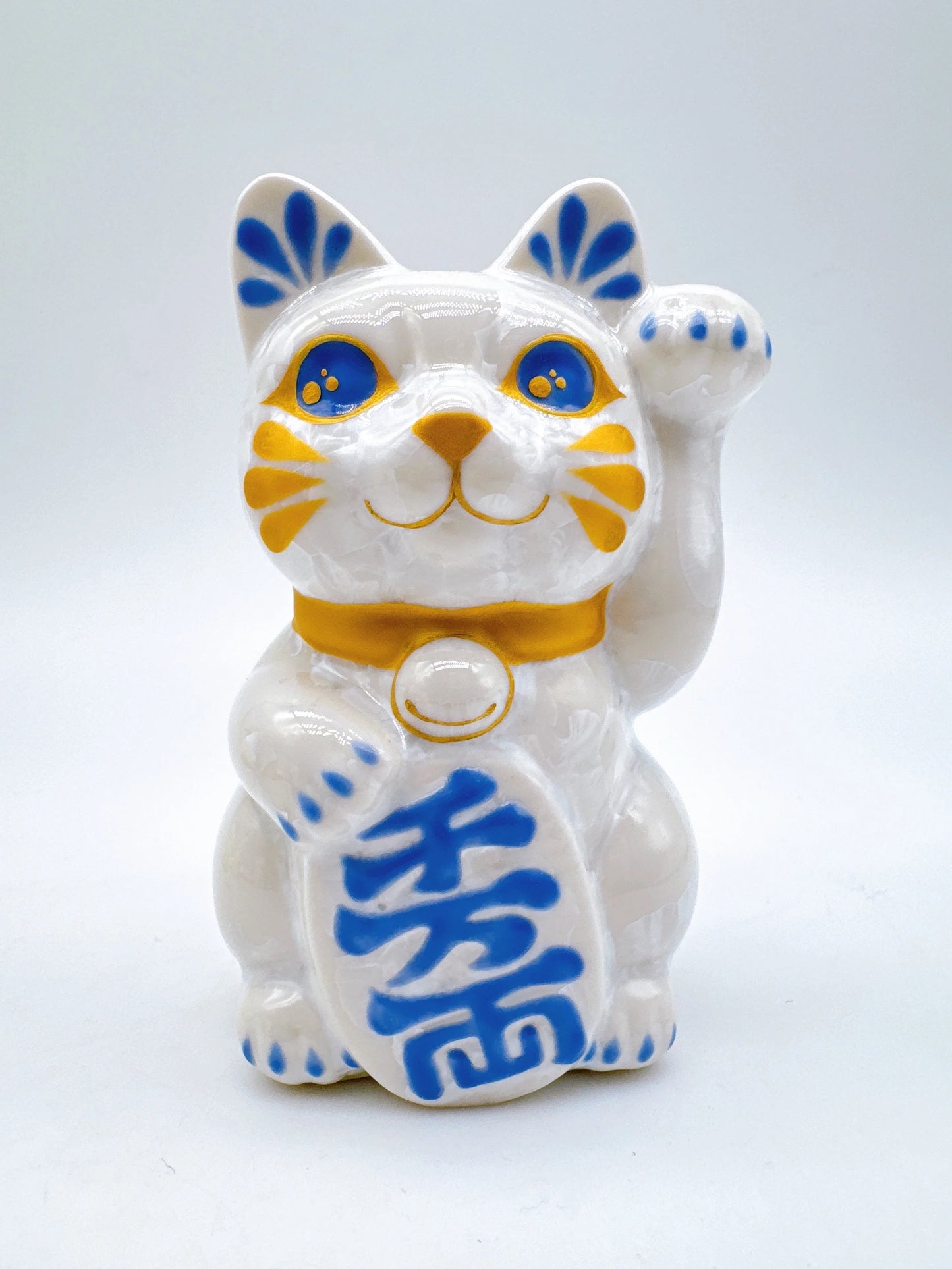 日本清水燒招財貓 花結晶 白 千万両 左