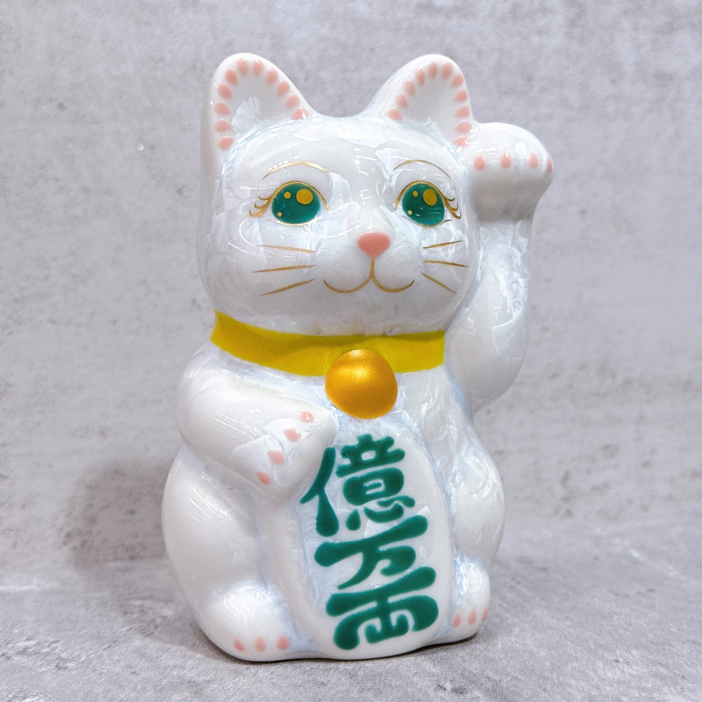 日本清水燒招財貓 花結晶 白 億万両 左 特小