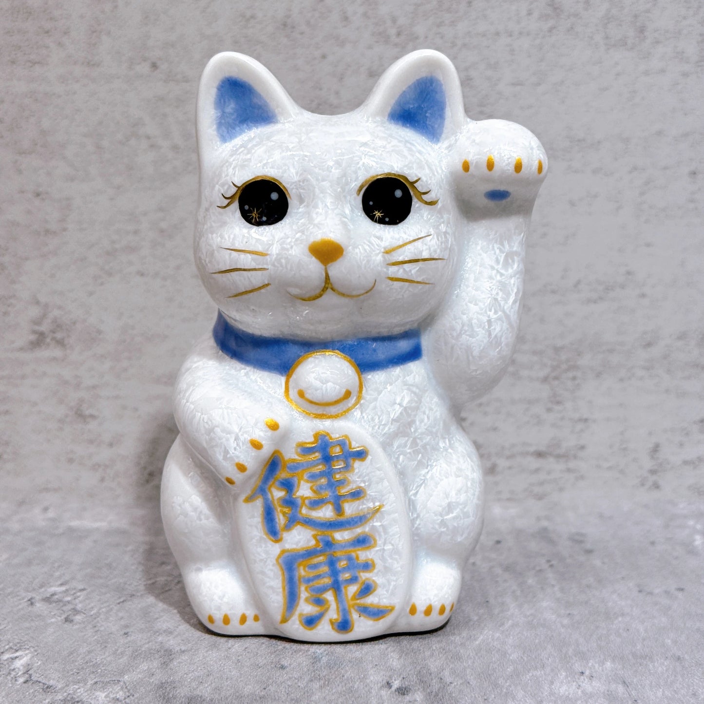 日本清水燒招財貓 花結晶 白 健康 左 特小
