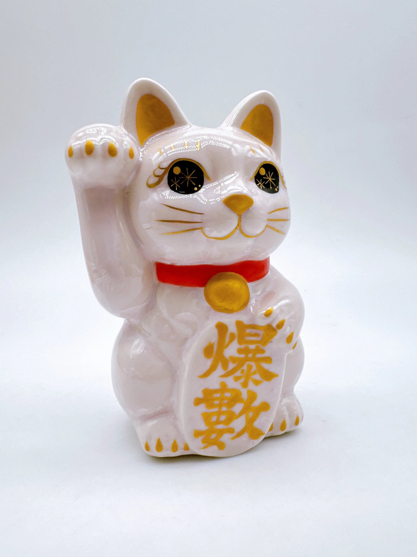 日本清水燒招財貓 花結晶 桃 爆數 右