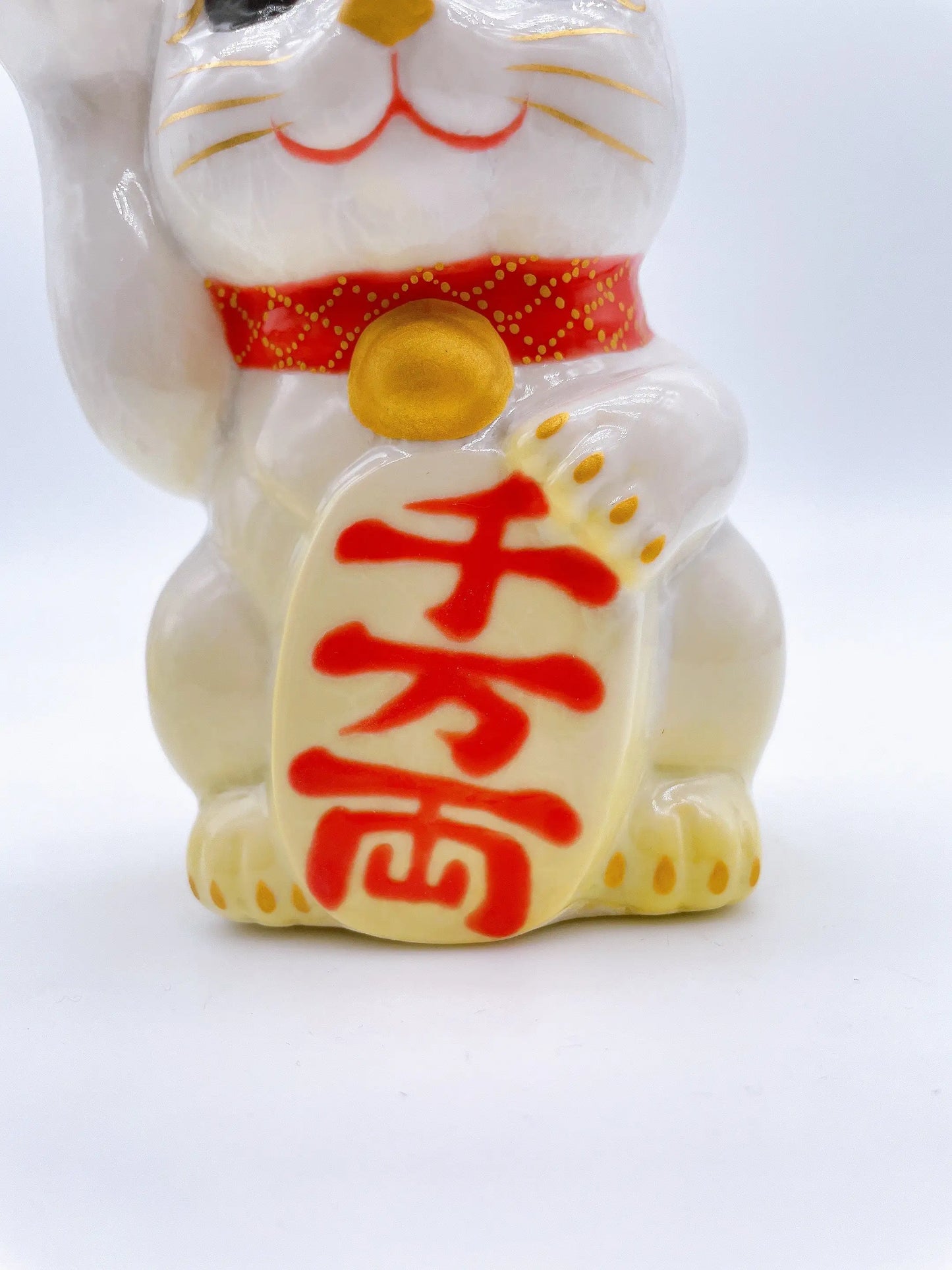 日本清水烧招财猫 花结晶 黄白 千万两