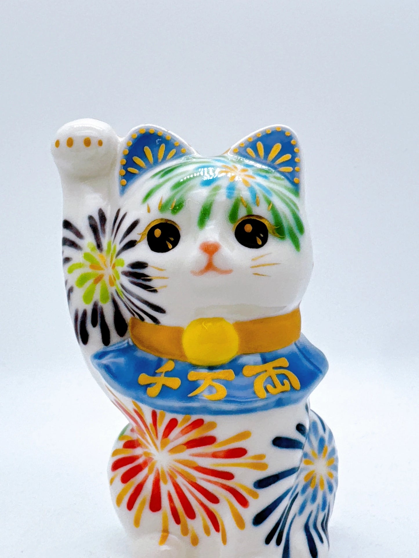 日本清水燒招財貓 色繪 花火