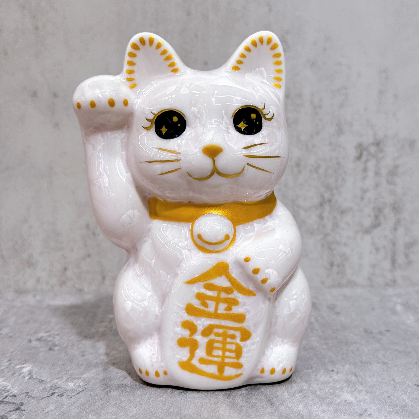 日本清水燒招財貓 花結晶 桃 金運 右 特小