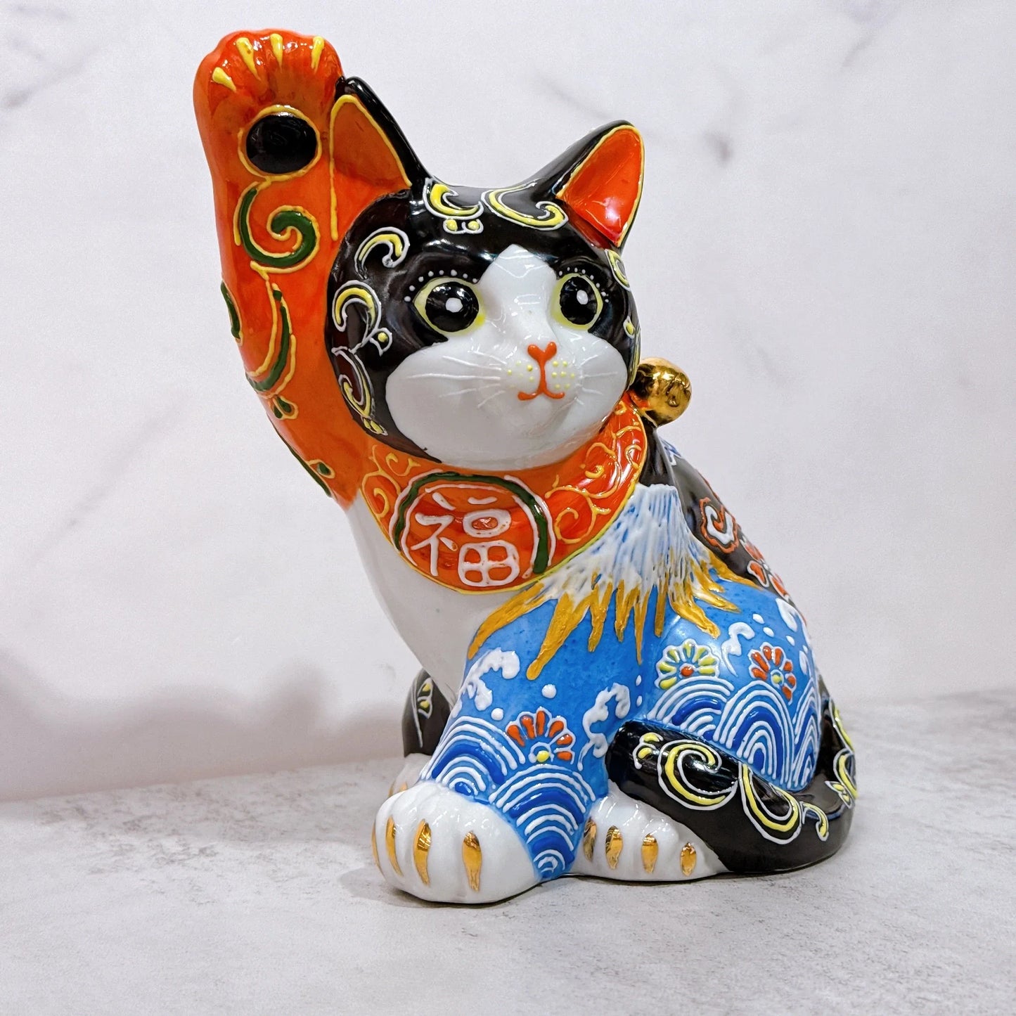 日本九谷烧招财猫 白富土菊水