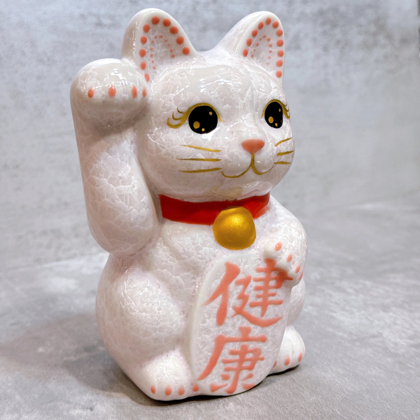 日本清水燒招財貓 花結晶 粉 健康 右