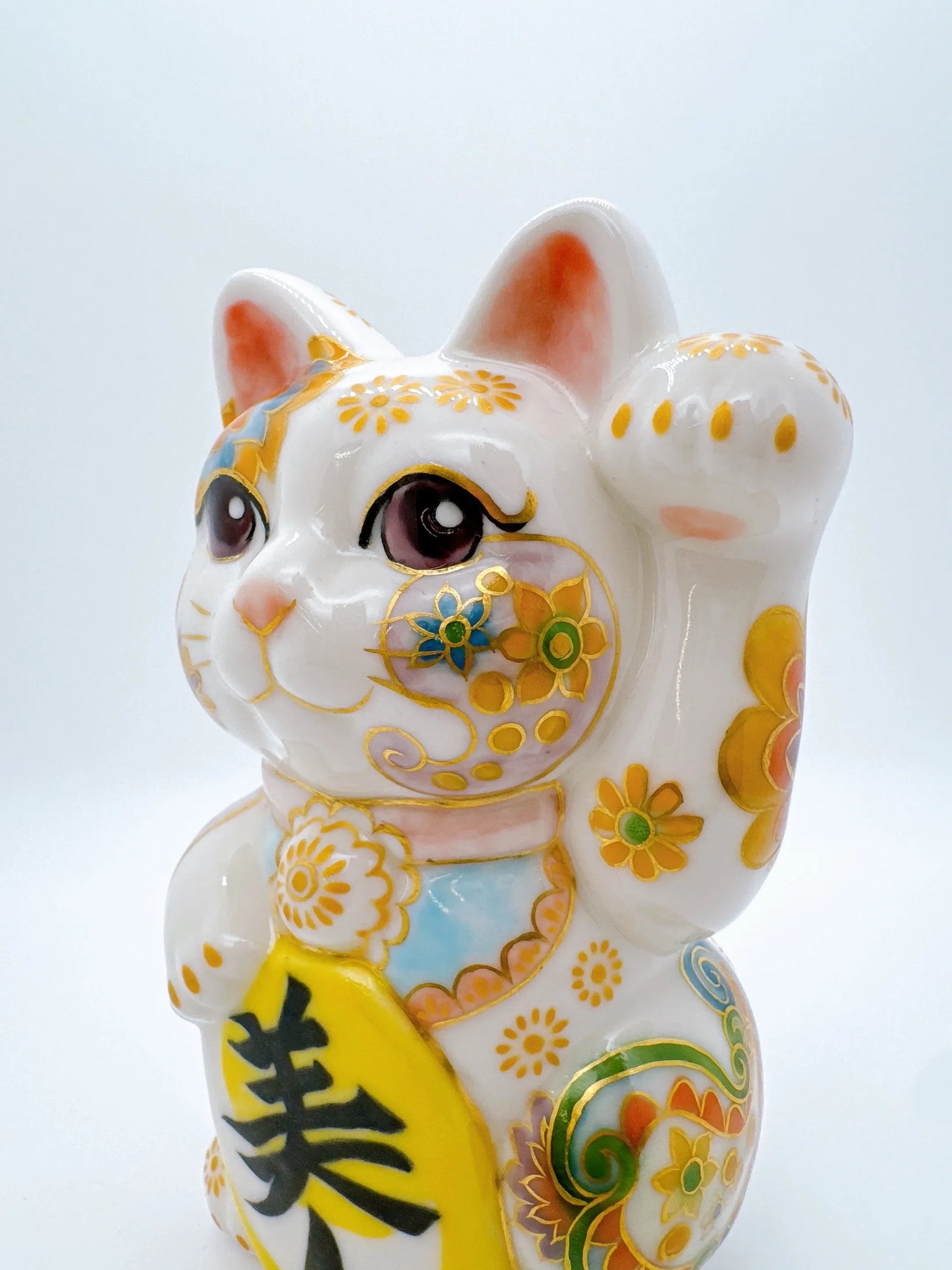 日本清水烧招财猫 色绘 美人