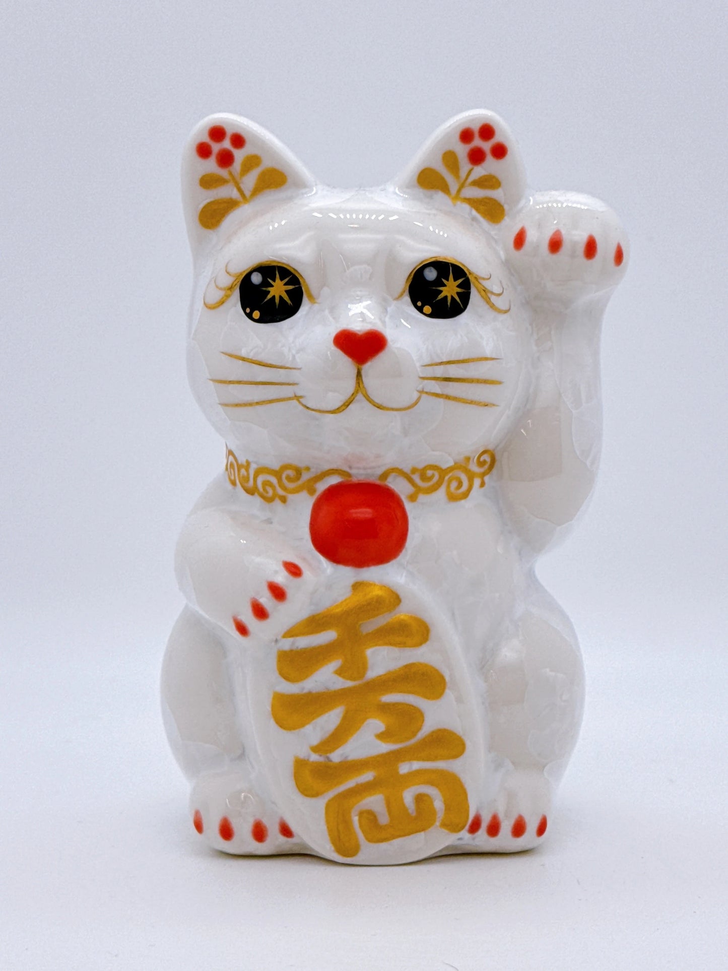 日本清水燒招財貓 花結晶 白 千万両 左