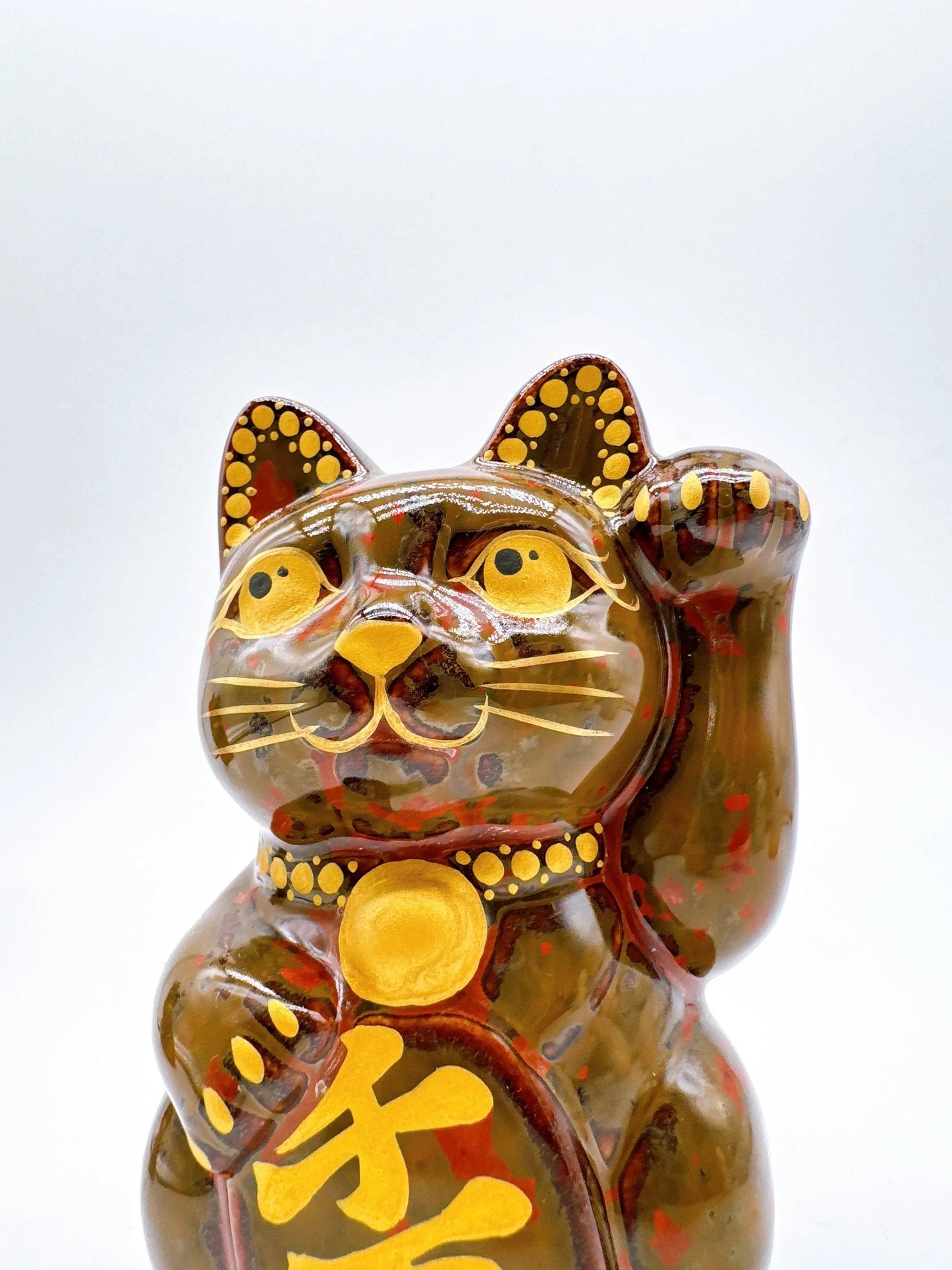 日本清水烧招财猫 花结晶 真朱 千万两 左 特小