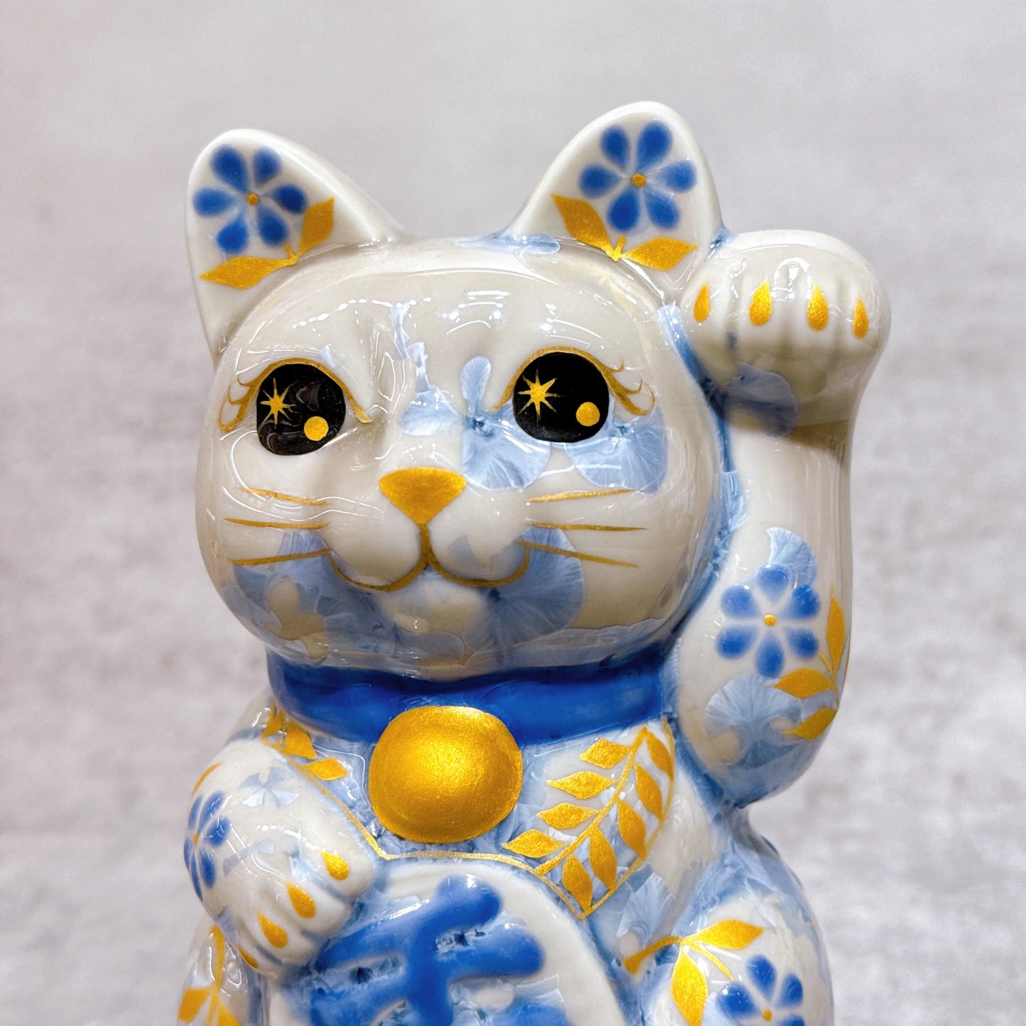 日本清水燒招財貓 花結晶 銀藤 体花 千万両 左