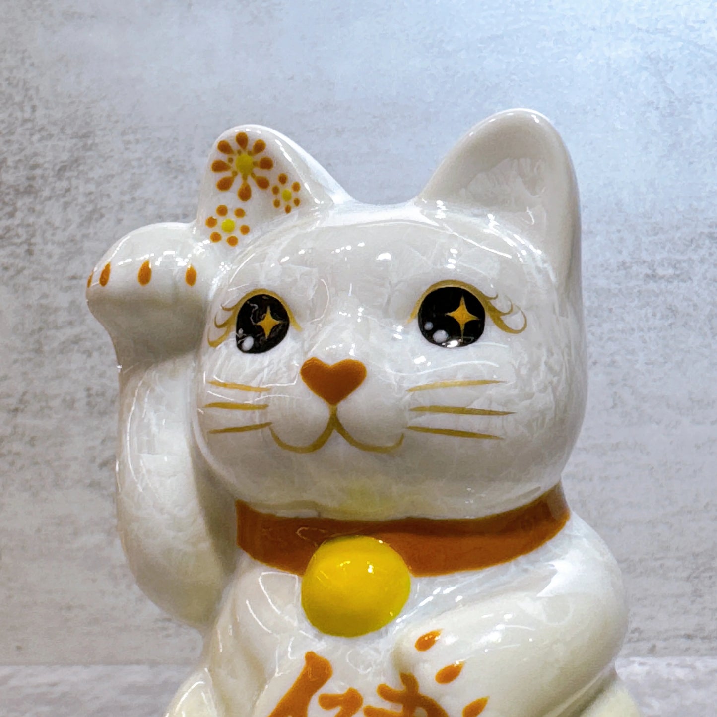 日本清水燒招財貓 花結晶 黃白 健康 右