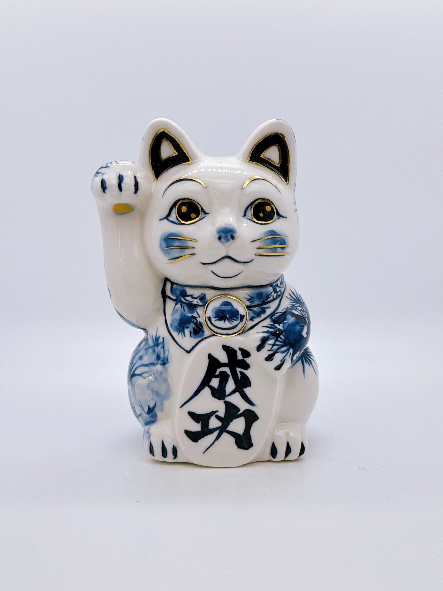 日本清水烧招财猫 染付 马到成功