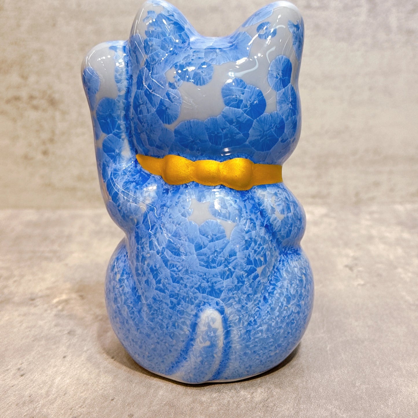 日本清水燒招財貓 花結晶 青 千万両 左