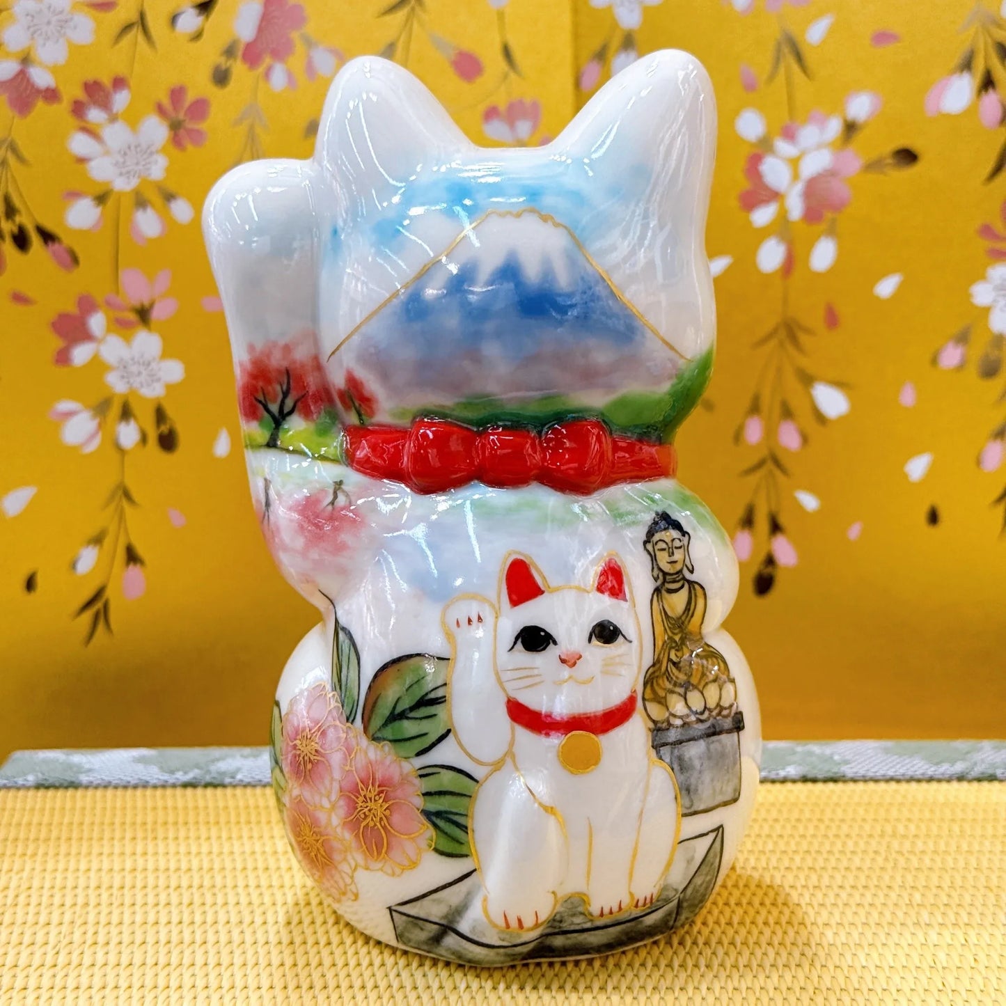 日本清水烧招财猫 仫绘 樱佛猫