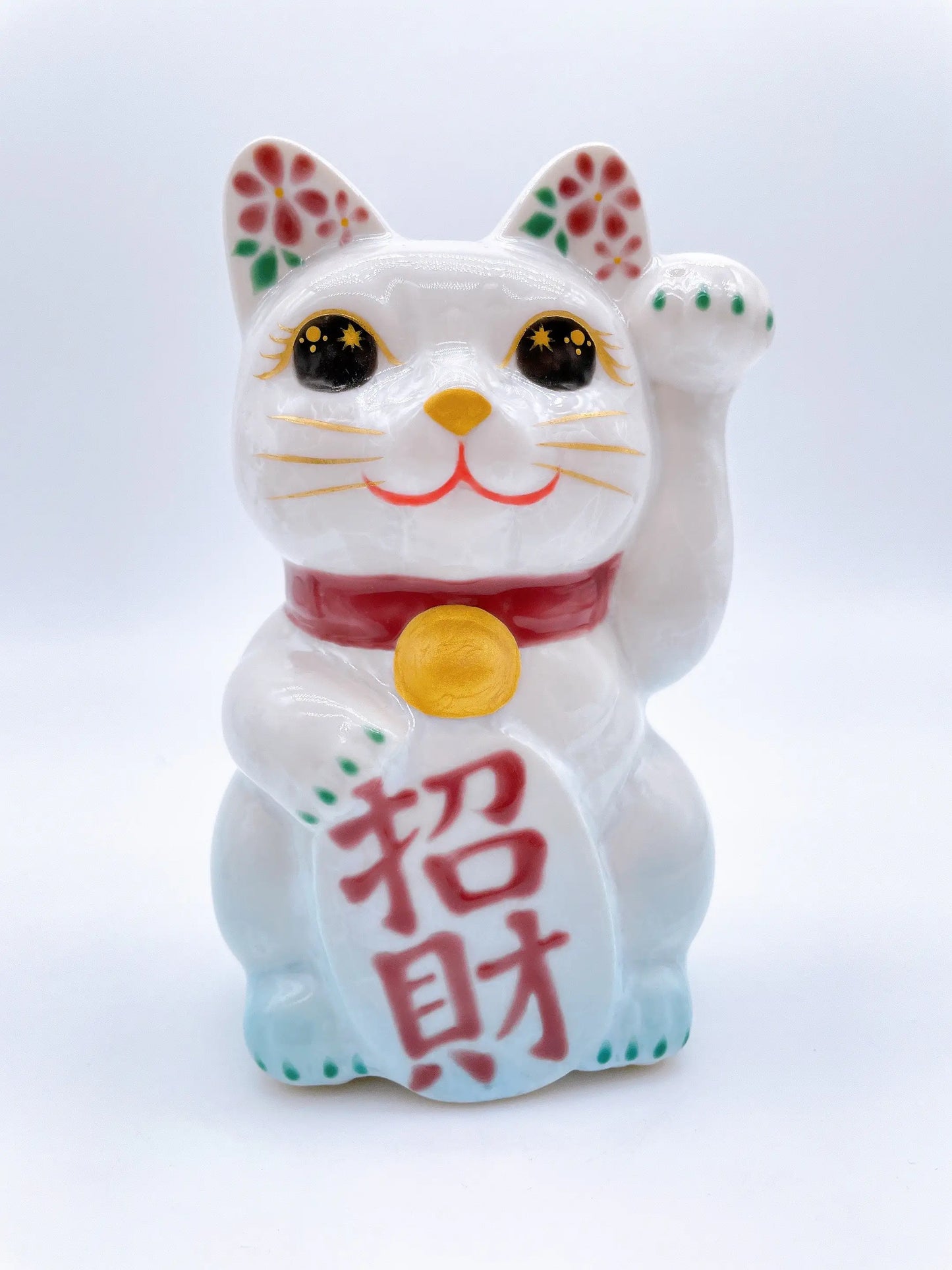日本清水烧招财猫 花结晶 水色 招财