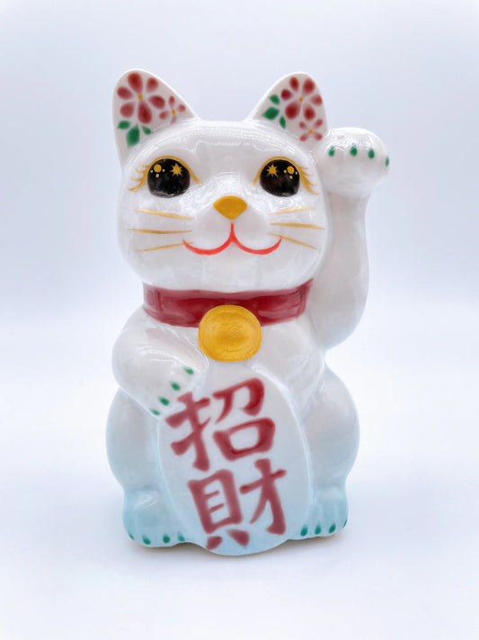日本清水燒招財貓 花結晶 水色 招財