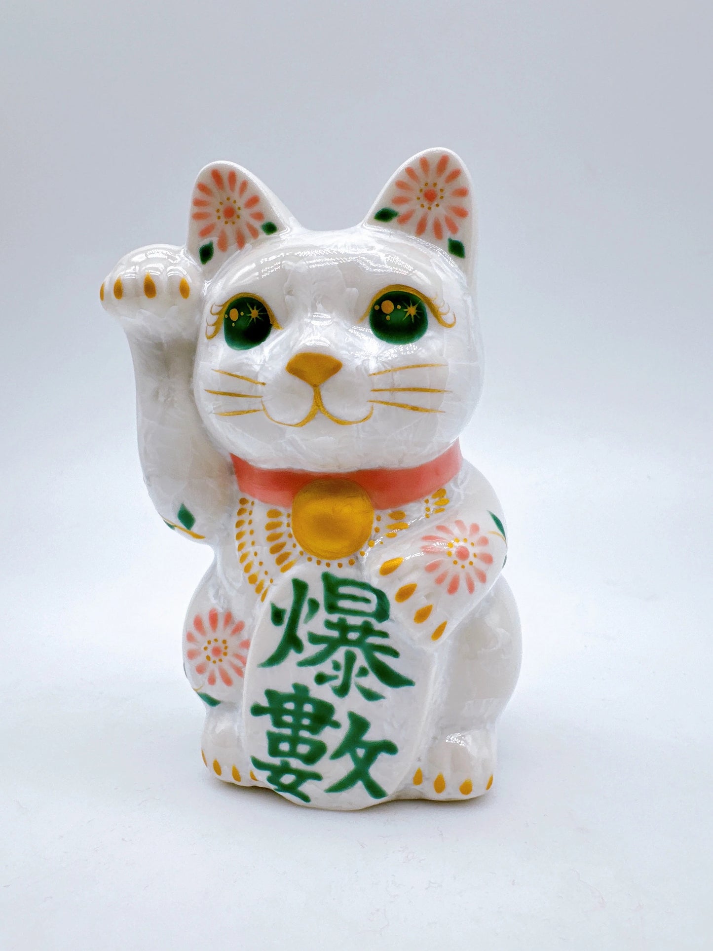 日本清水燒招財貓 花結晶 白櫻 爆數 右