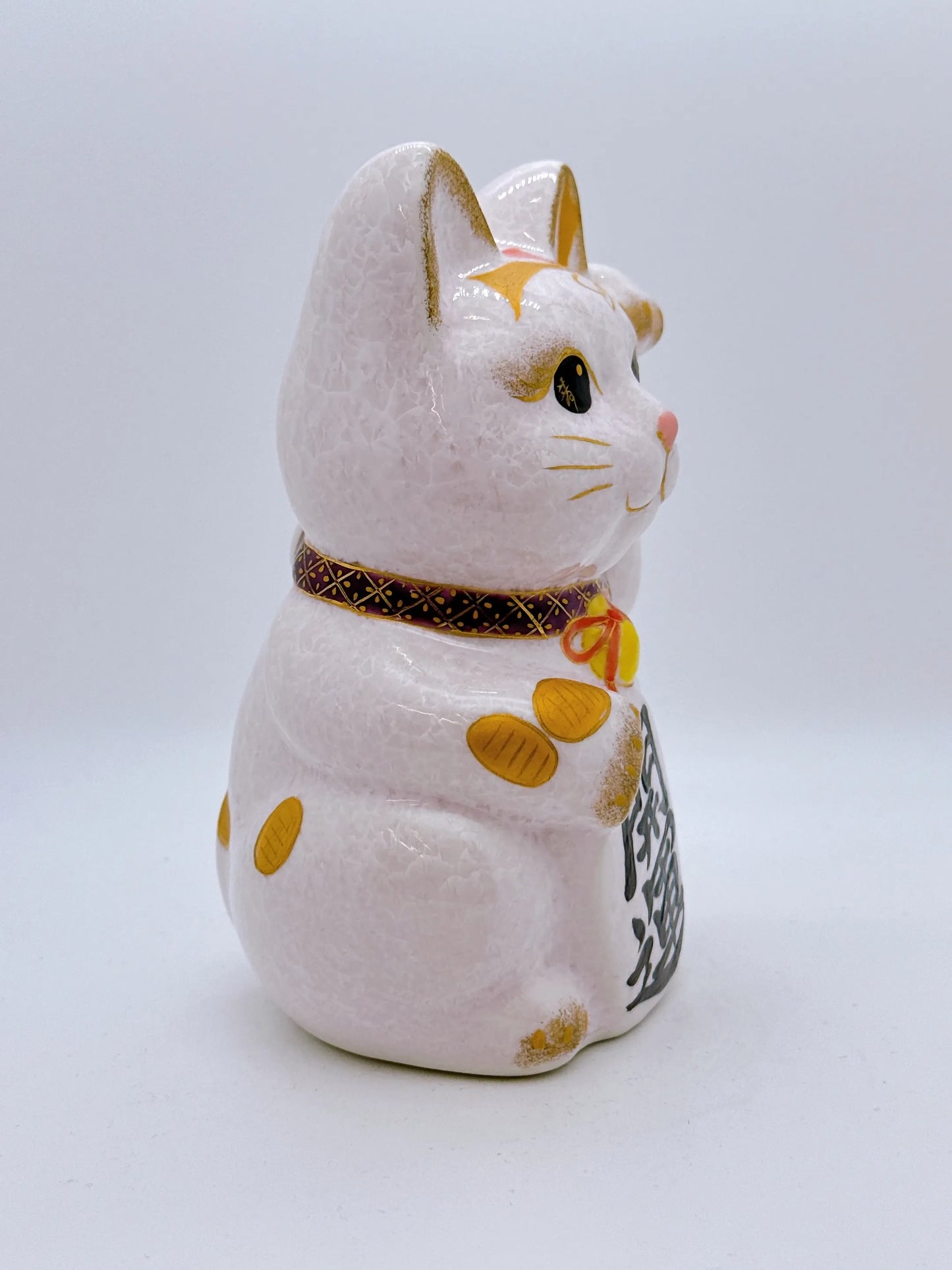 日本清水燒招財貓 花結晶 桃 小判 中號