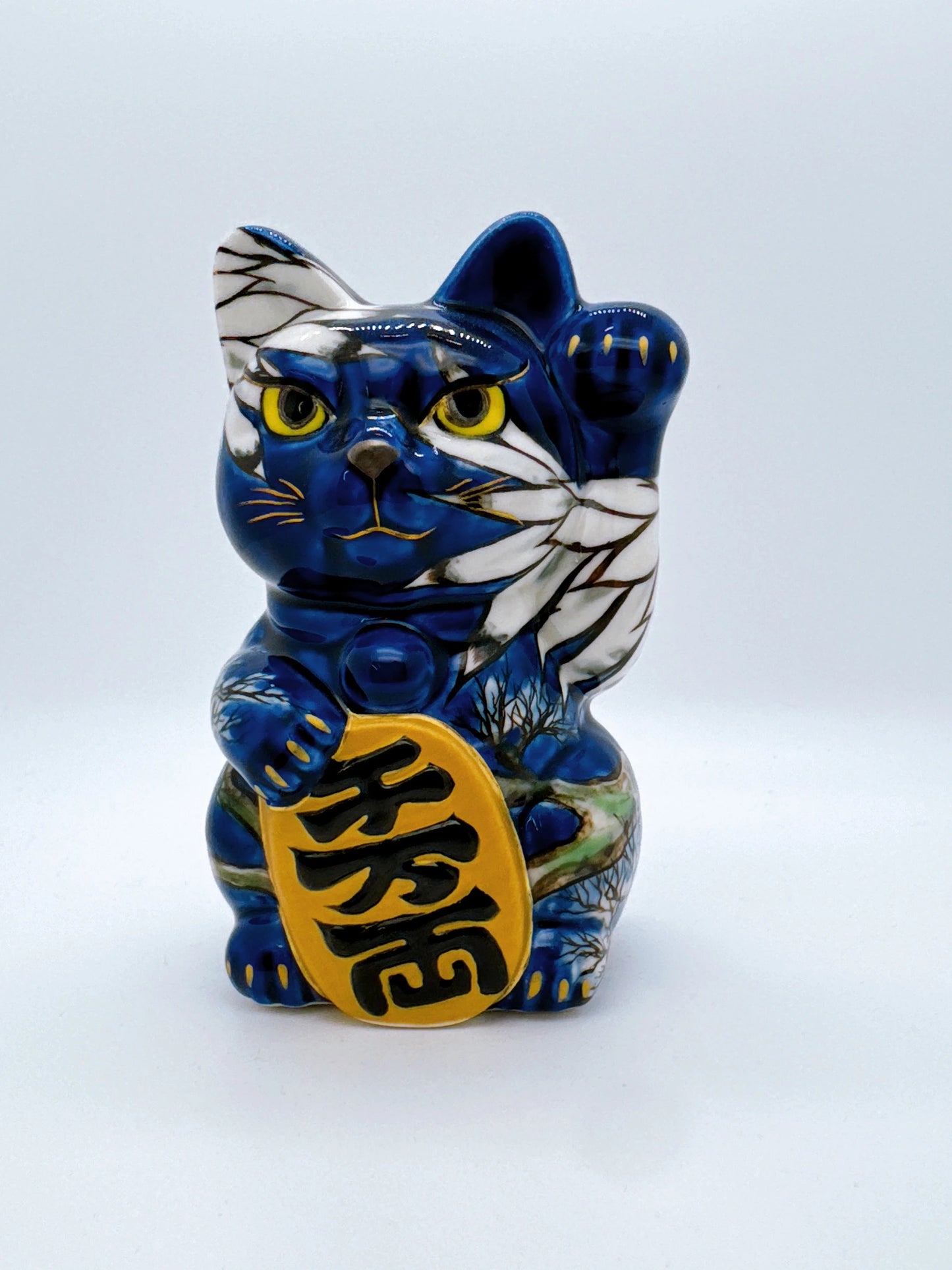 日本清水烧招财猫 琉璃 猫头鹰