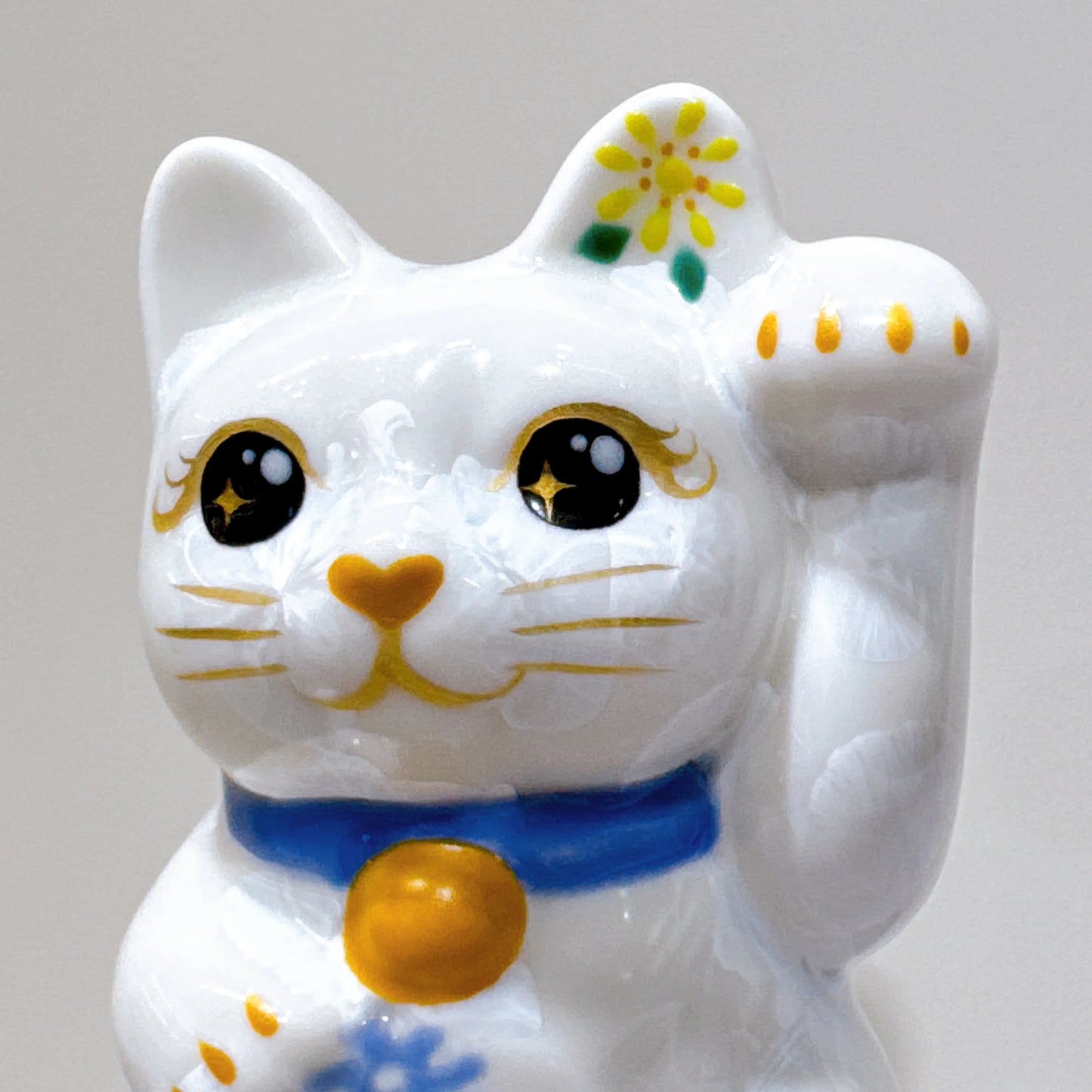 日本清水燒招財貓 花結晶 白 億万両 左 特小