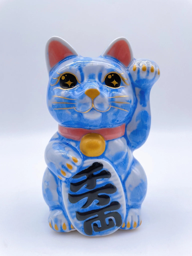 日本清水烧招财猫 花结晶 青 千万两 左