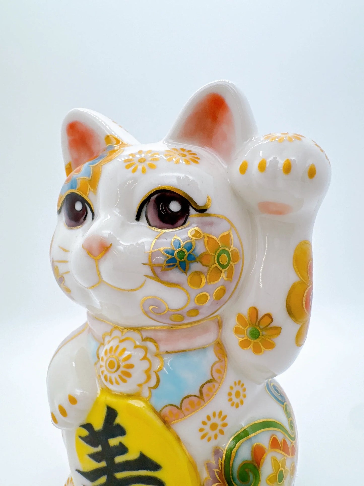 日本清水烧招财猫 色绘 美人