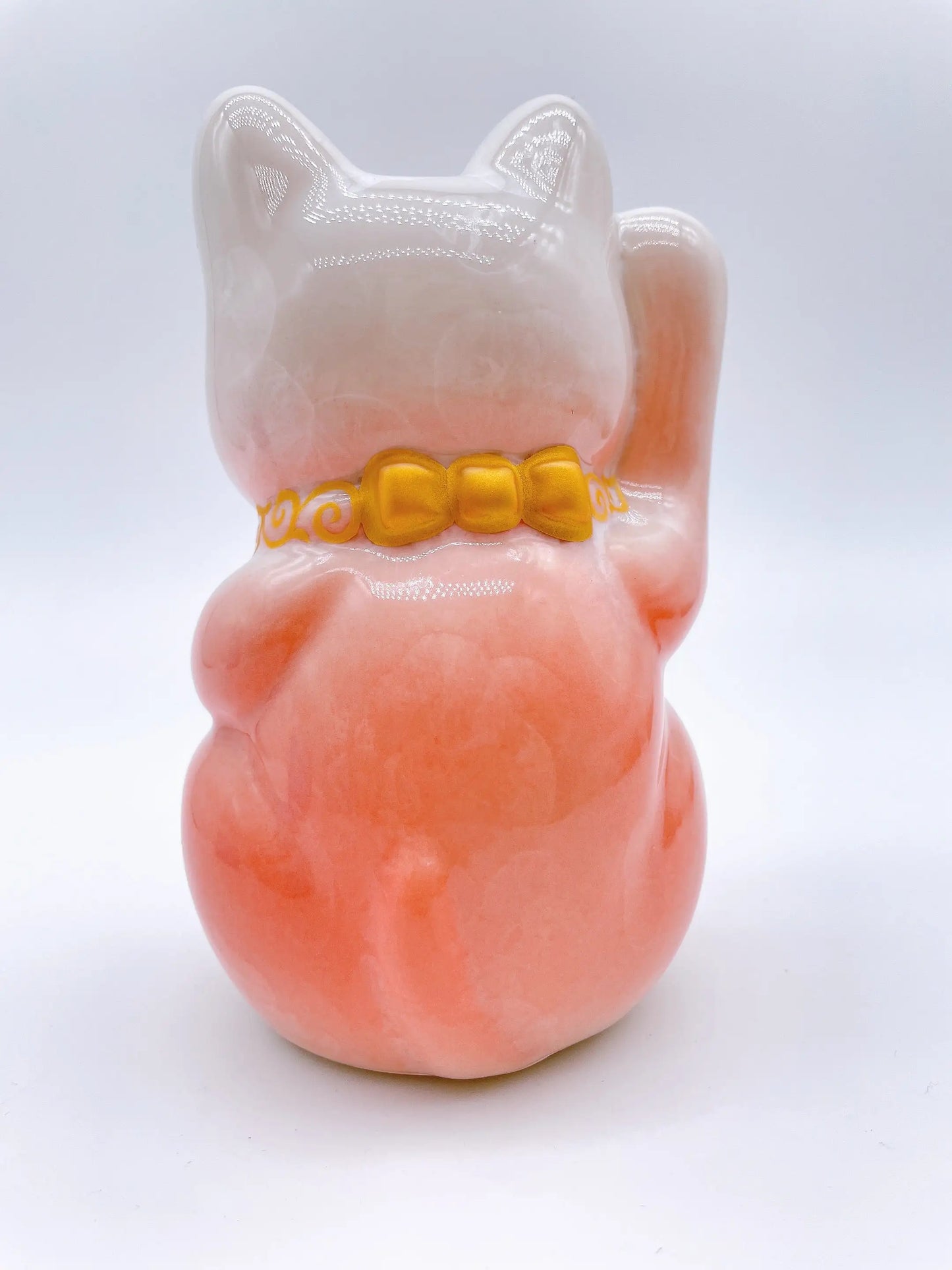 日本清水烧招财猫 花结晶 桃白 金福