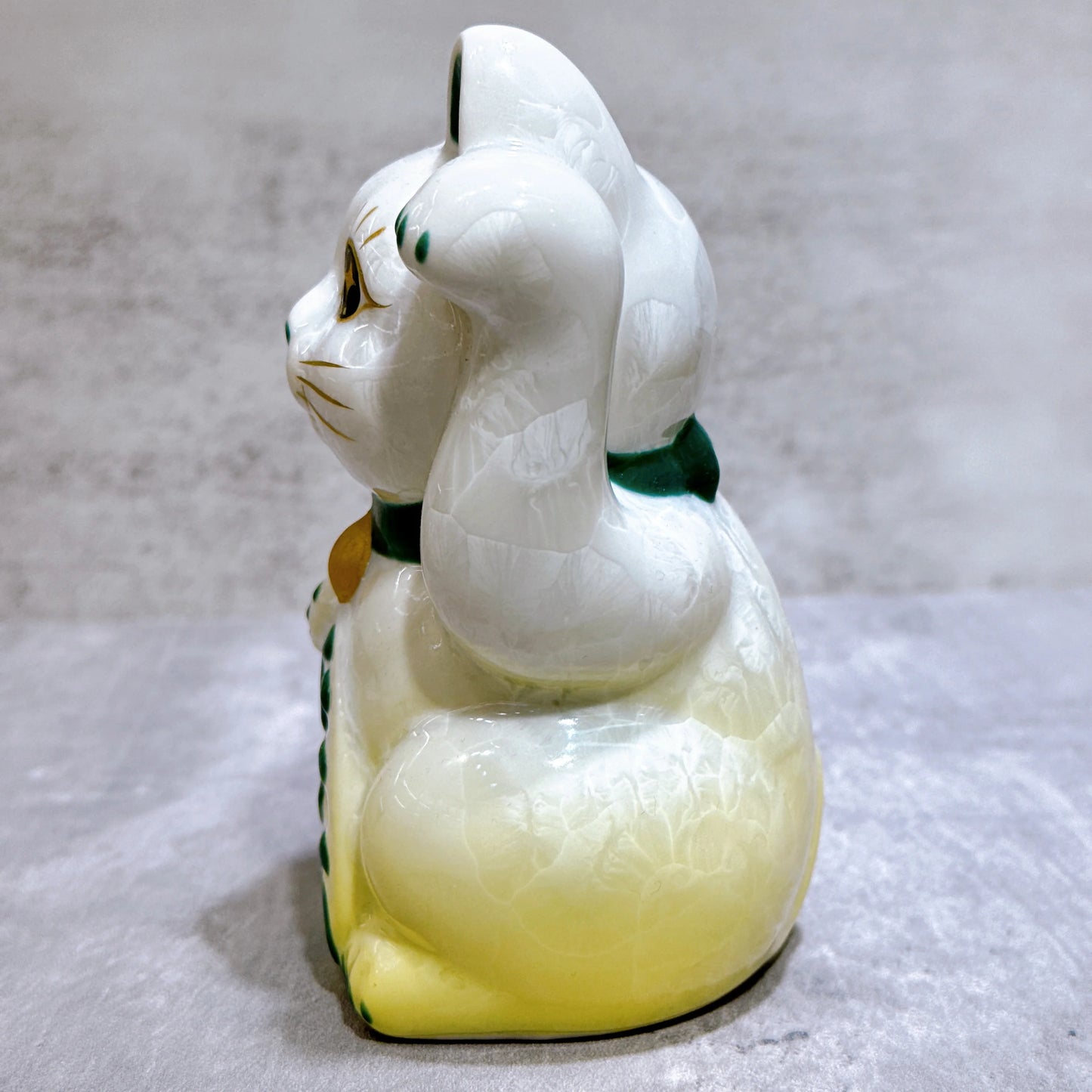 日本清水燒招財貓 花結晶 黃白 千万両 右