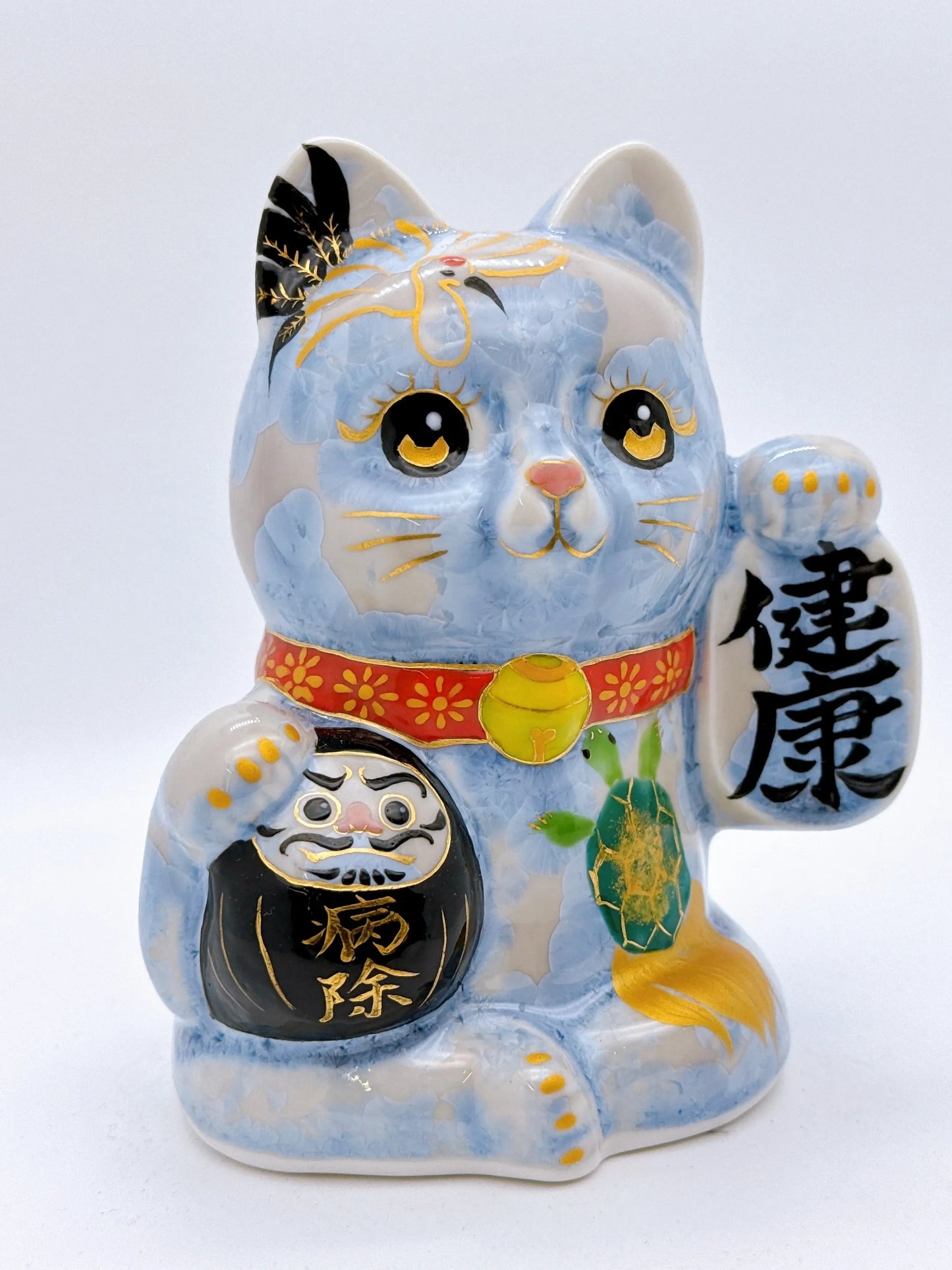 日本清水燒招財貓 達摩 花結晶 銀藤 健康
