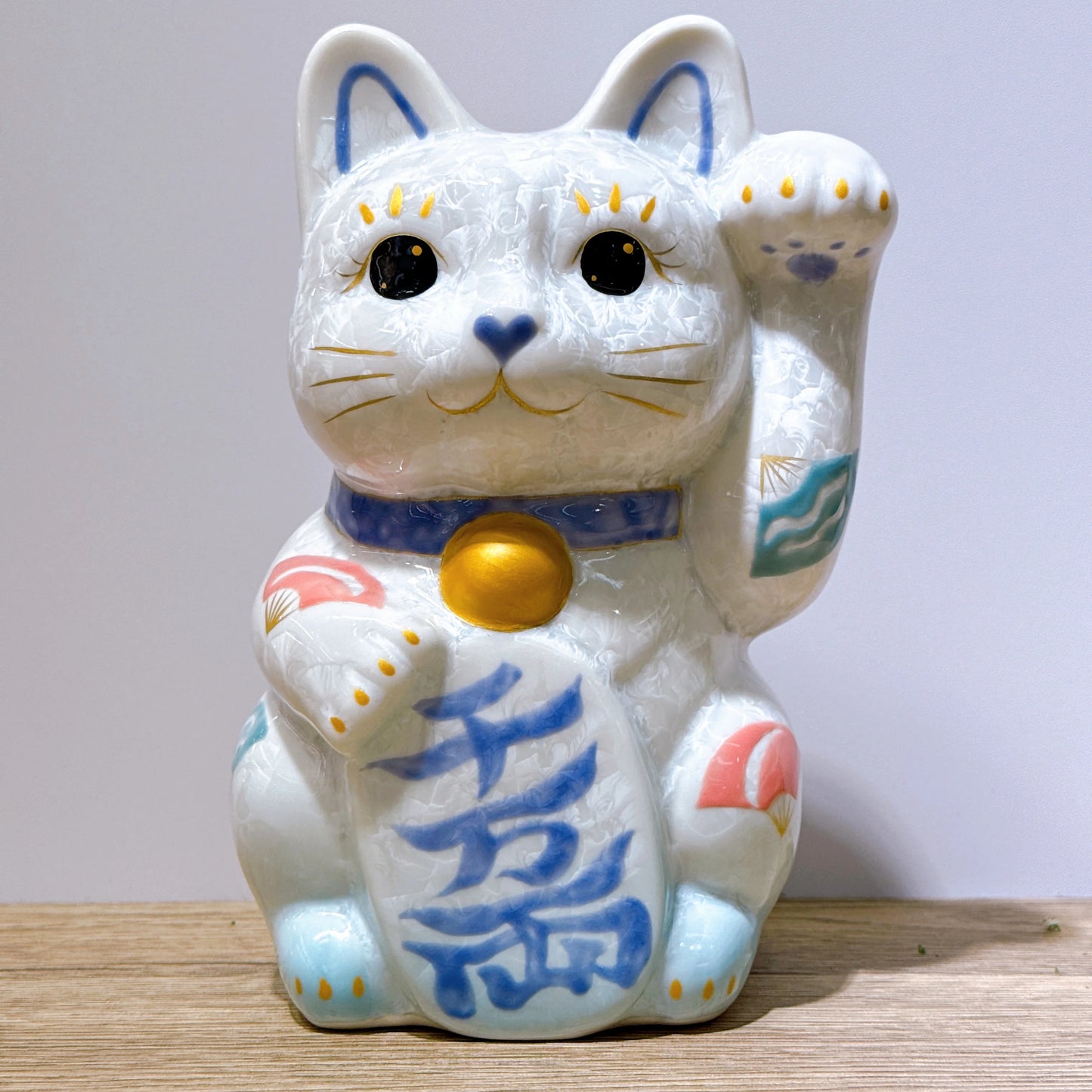 日本清水燒招財貓 花結晶 水白 千万両 特大 左