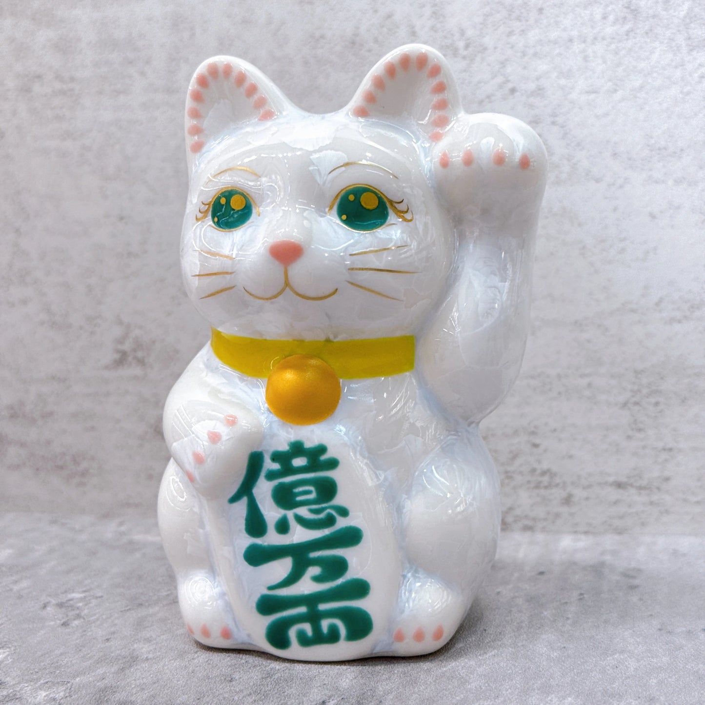 日本清水燒招財貓 花結晶 白 億万両 左 特小