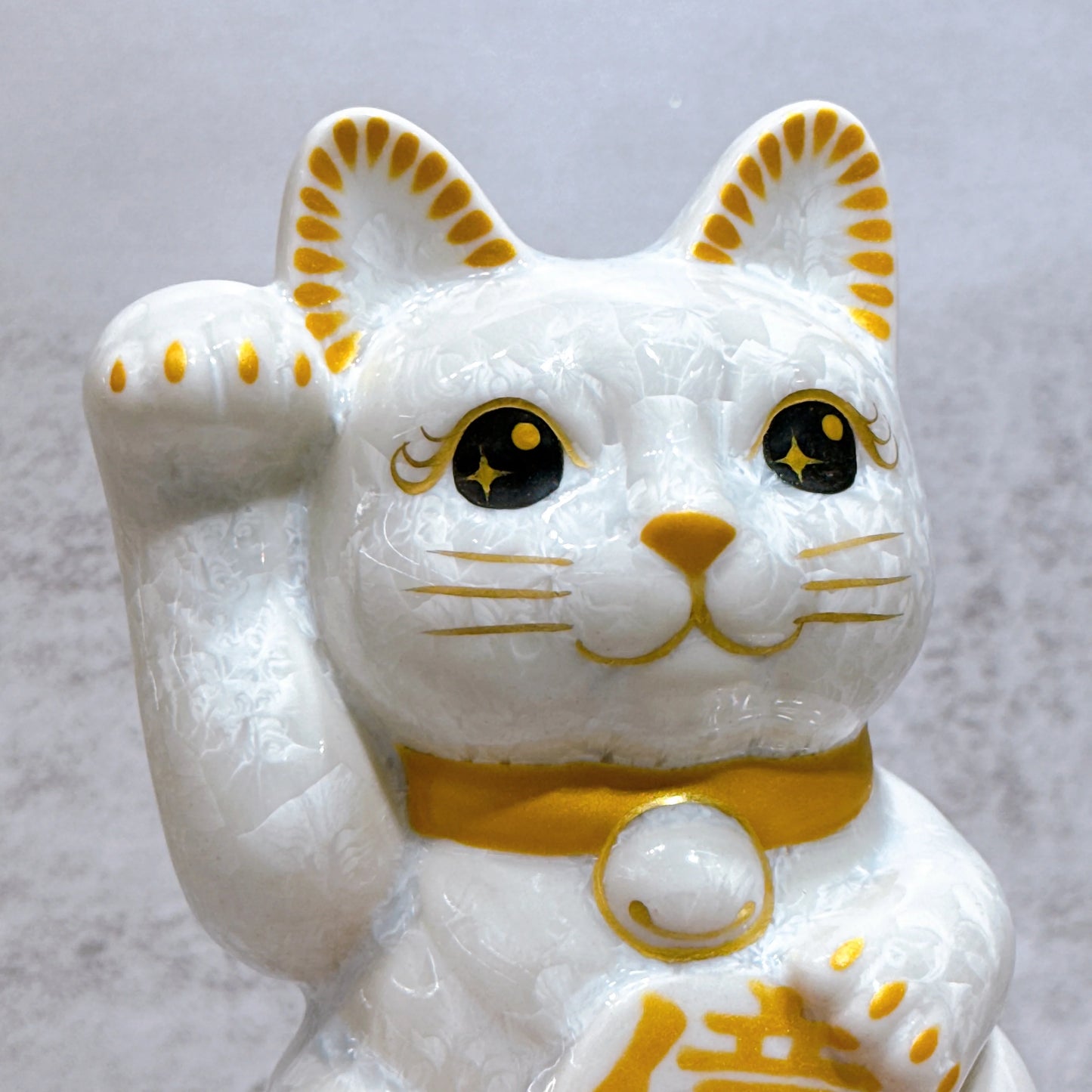 日本清水燒招財貓 花結晶 桃白 億万両 右