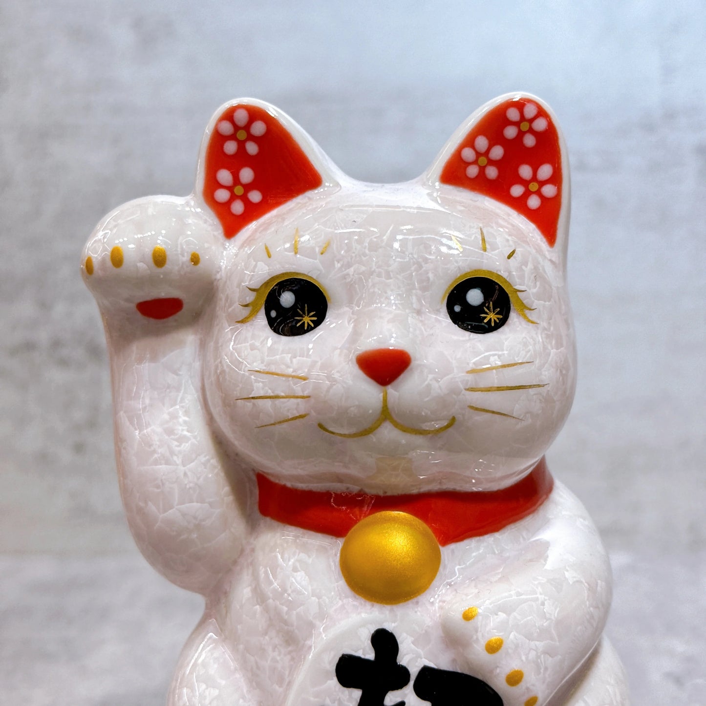 日本清水燒招財貓 花結晶 粉 招福 右