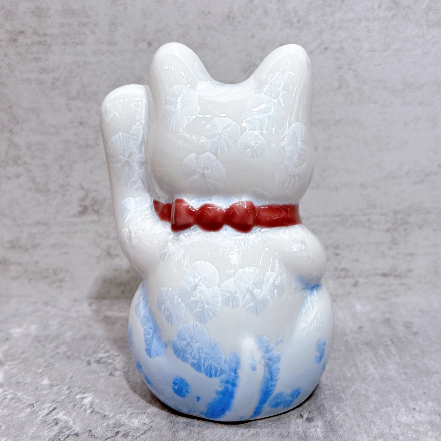 日本清水燒招財貓 花結晶 青白 億万両 左 特小