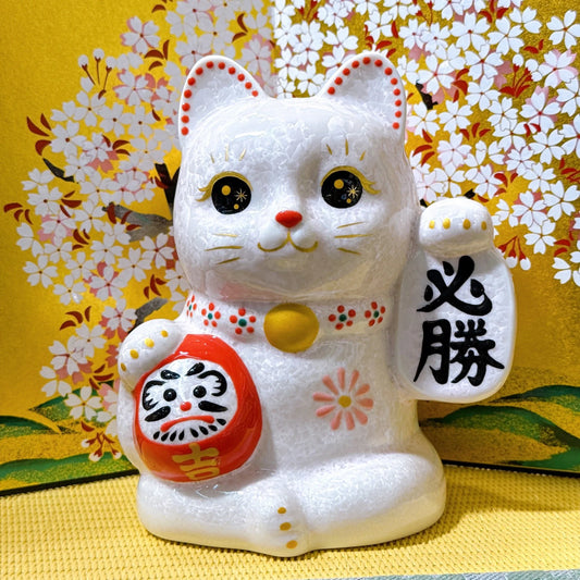 日本清水燒招財貓 達摩 花結晶 桃 必勝