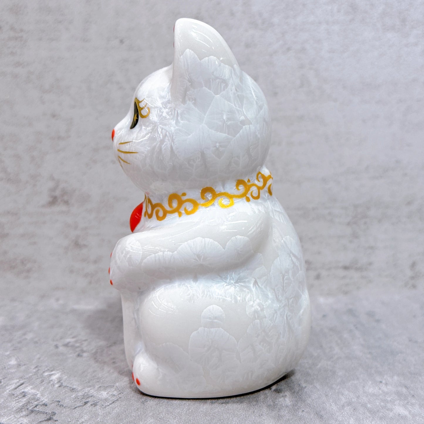 日本清水燒招財貓 花結晶 白 必勝 右 特小
