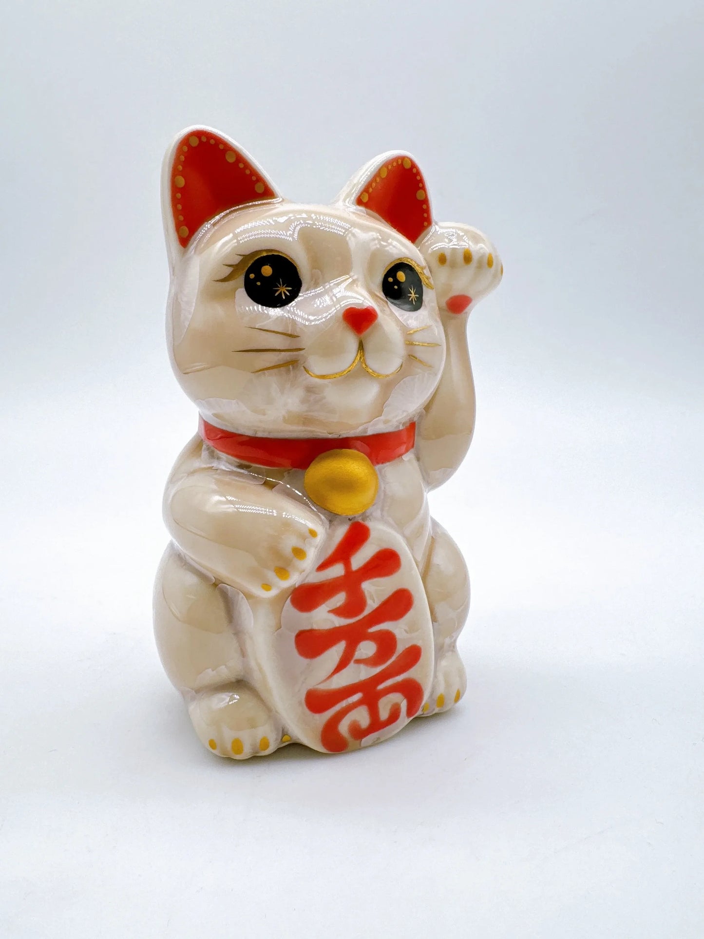 日本清水烧招财猫 花结晶 杏 千万两 左