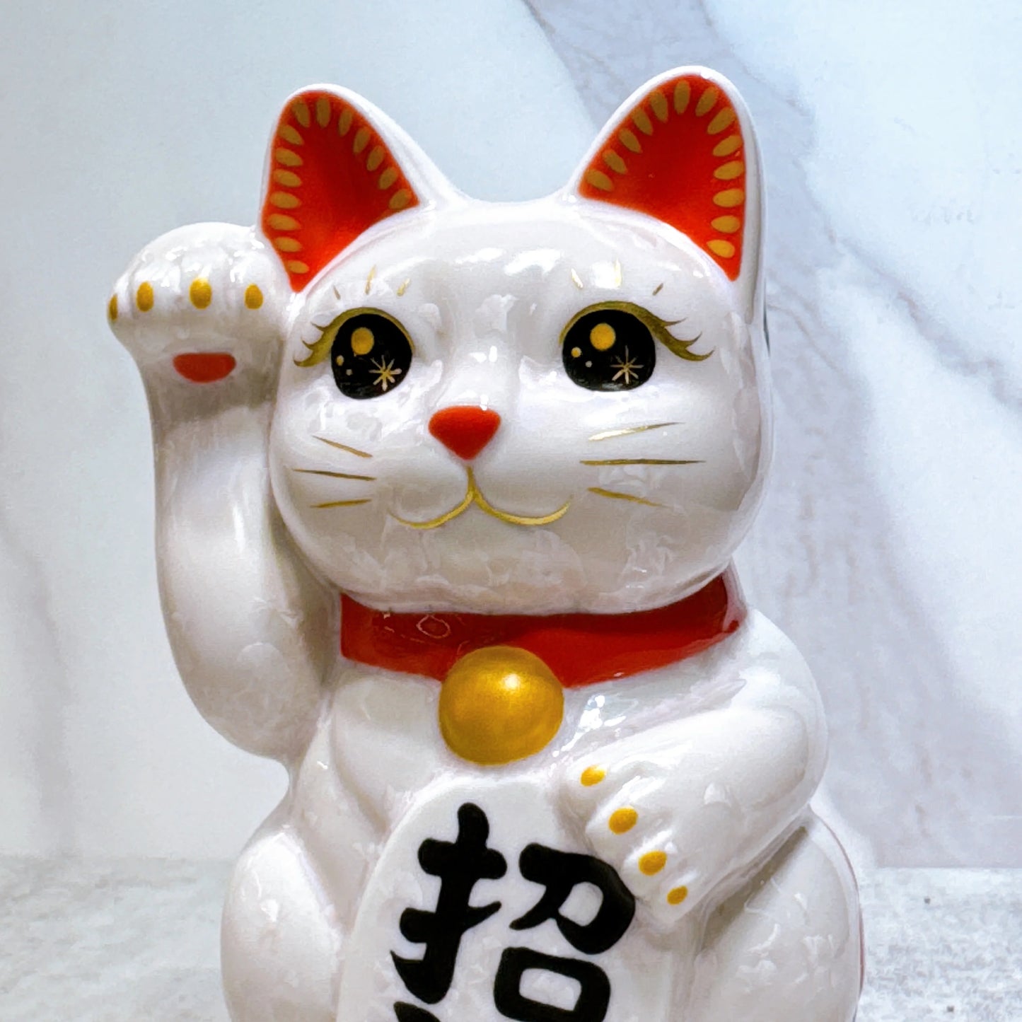 日本清水燒招財貓 花結晶 桃 体花 招福 右