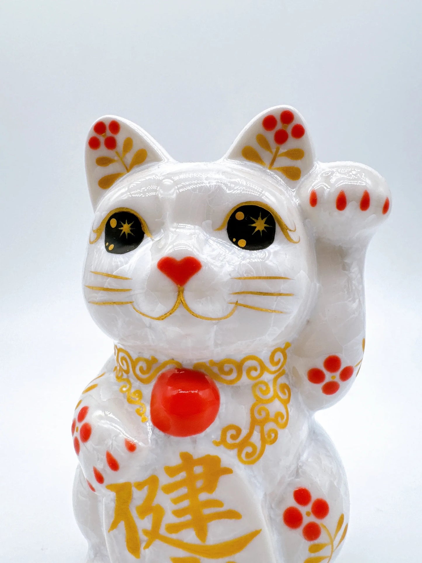 日本清水烧招财猫 花结晶 白体花 健康 左