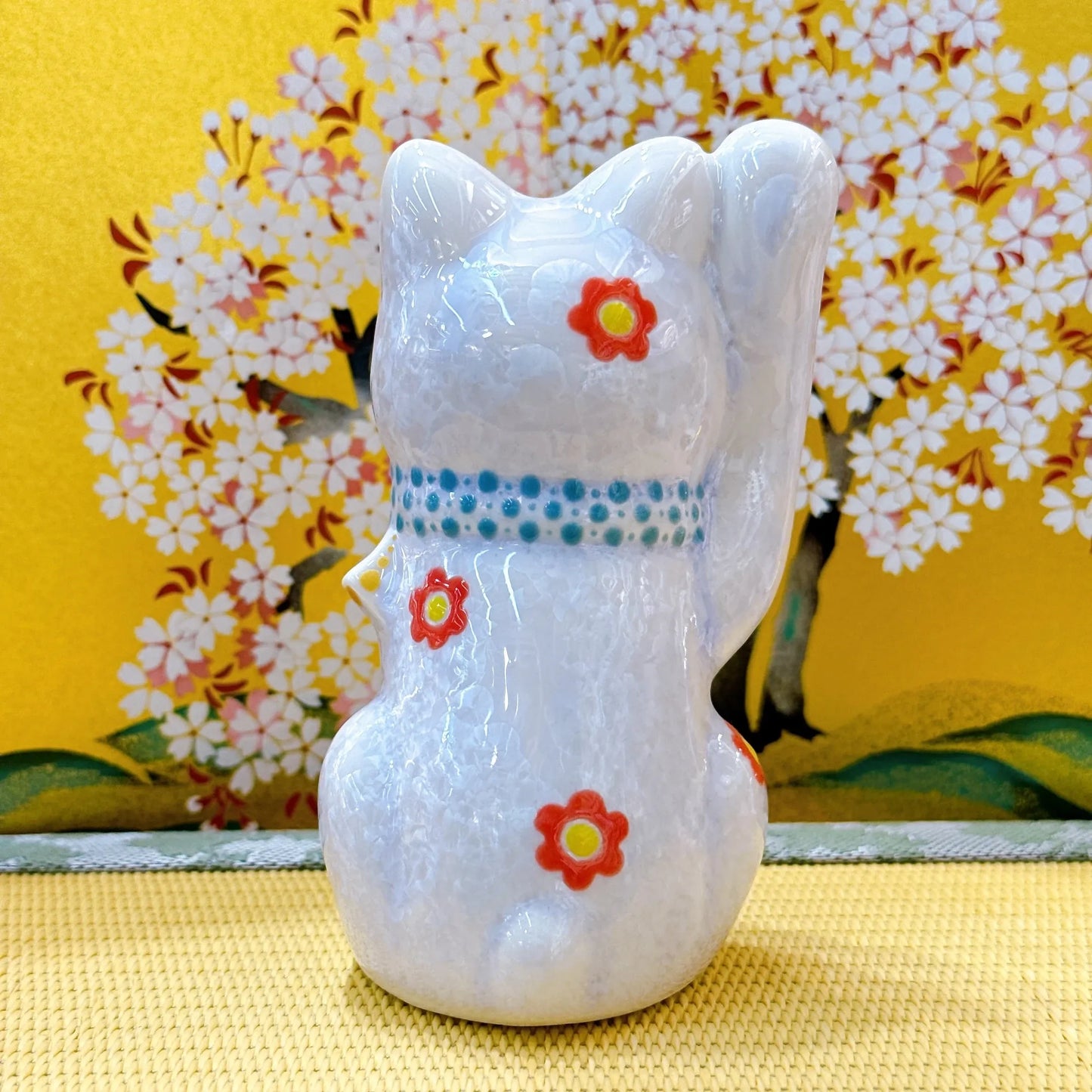 日本清水燒招財貓 花結晶 藤 億万両