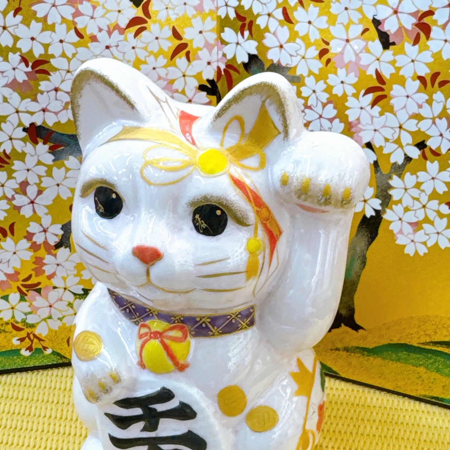 日本清水燒招財貓 花結晶 桃小判 左