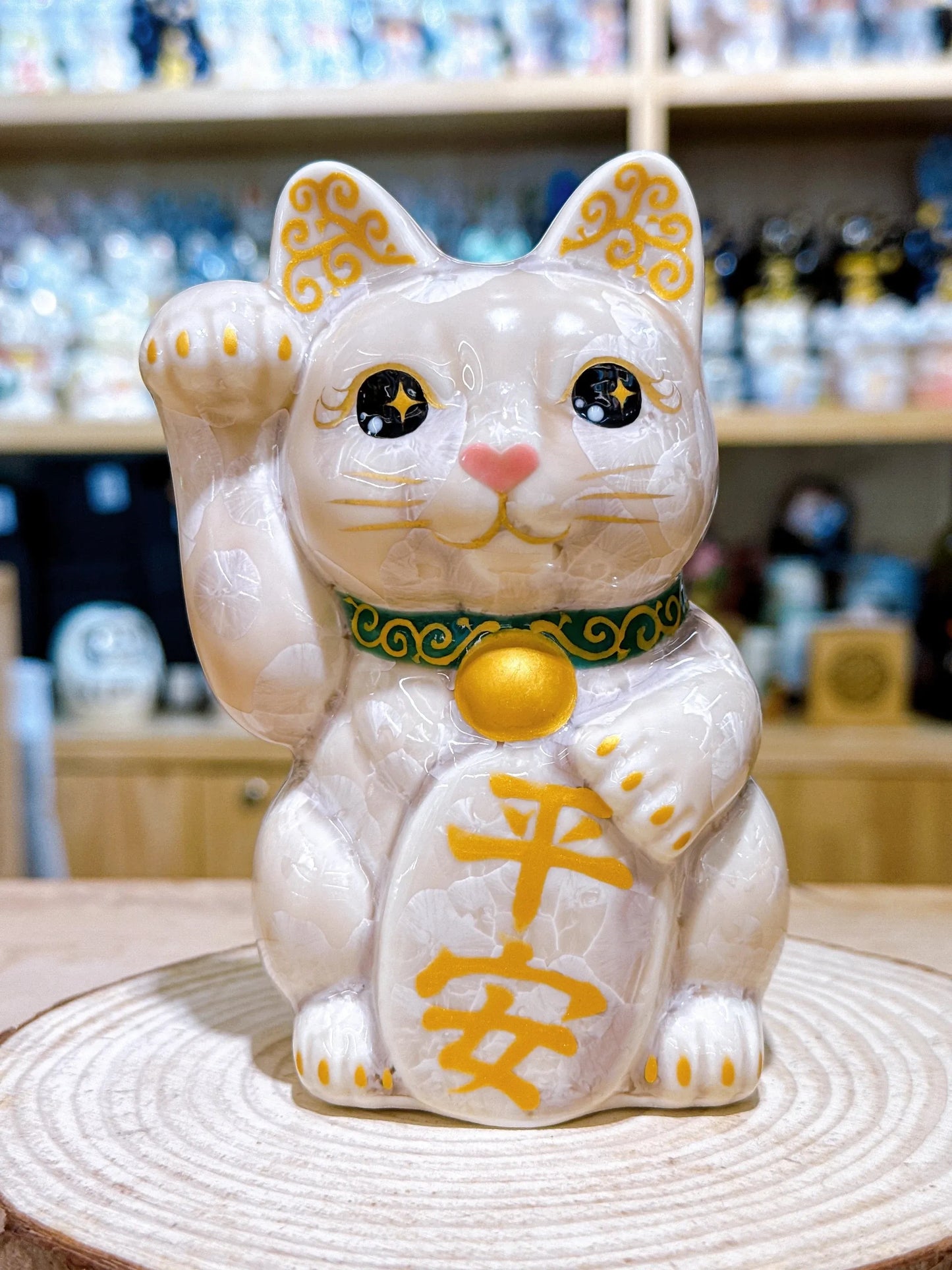日本清水燒招財貓 花結晶 杏 平安 右