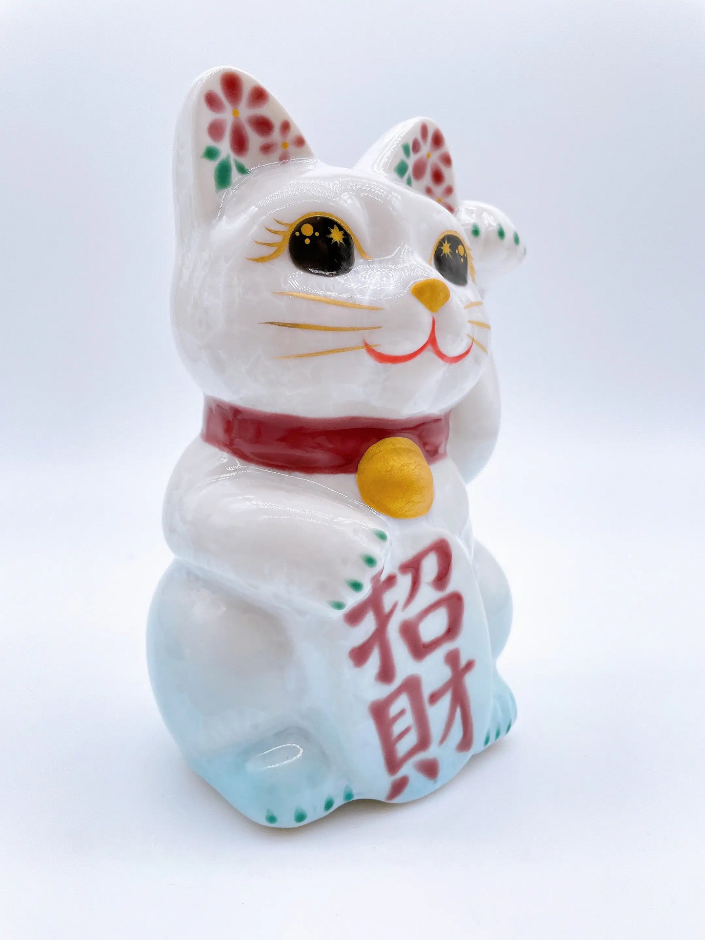 日本清水烧招财猫 花结晶 水色 招财