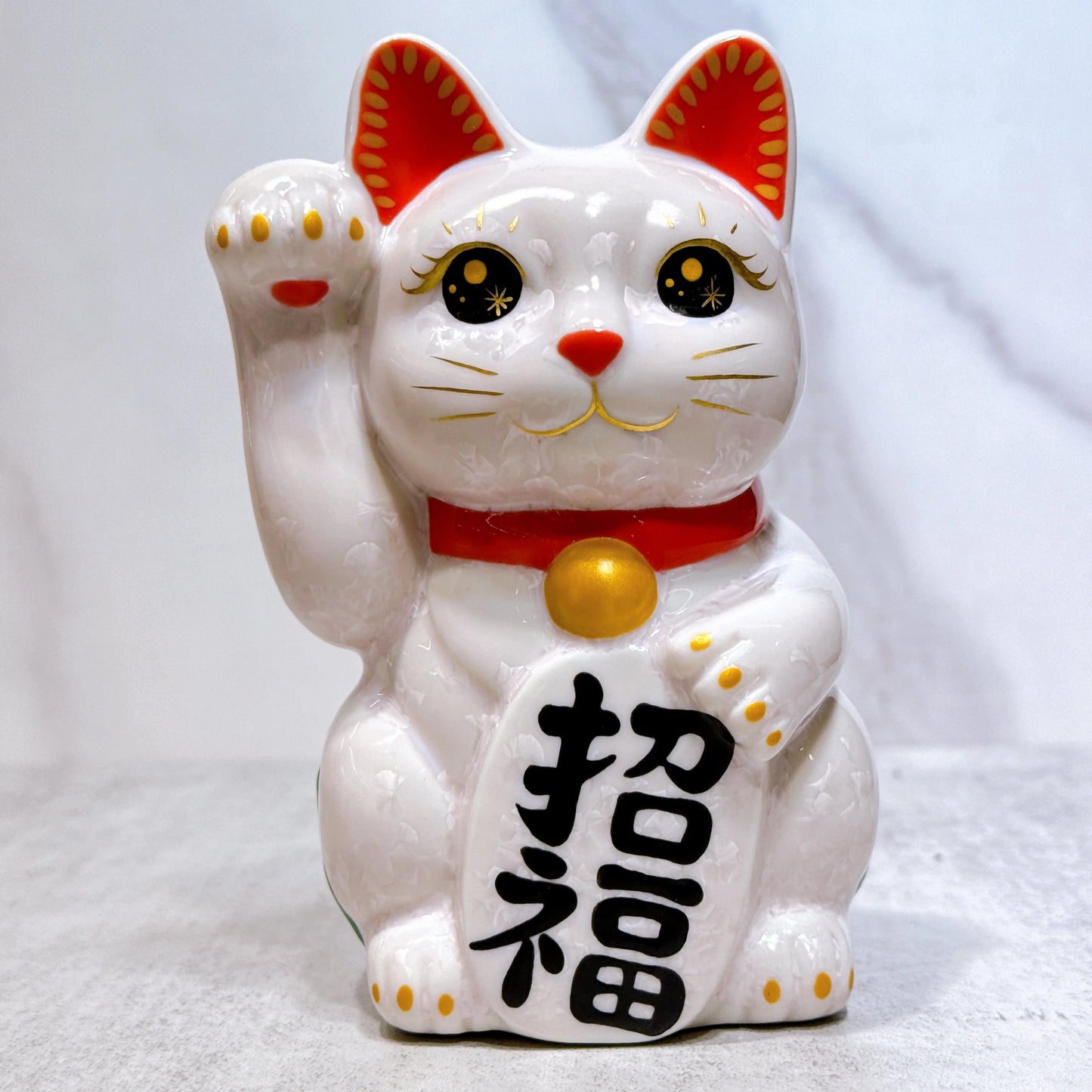 日本清水燒招財貓 花結晶 桃 体花 招福 右