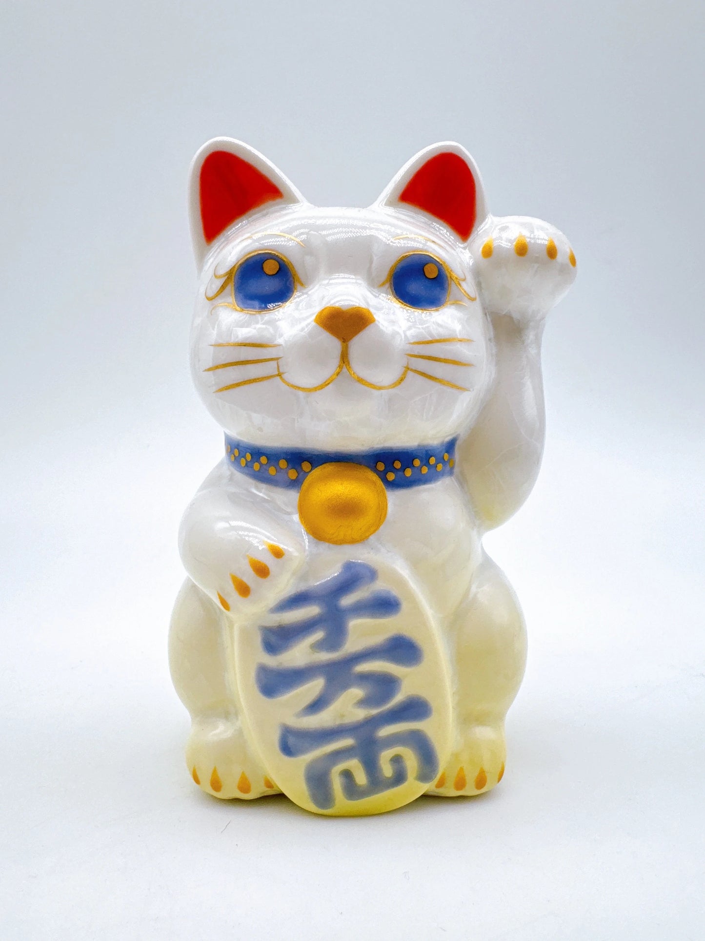 日本清水燒招財貓 花結晶 黃白 千万両 左