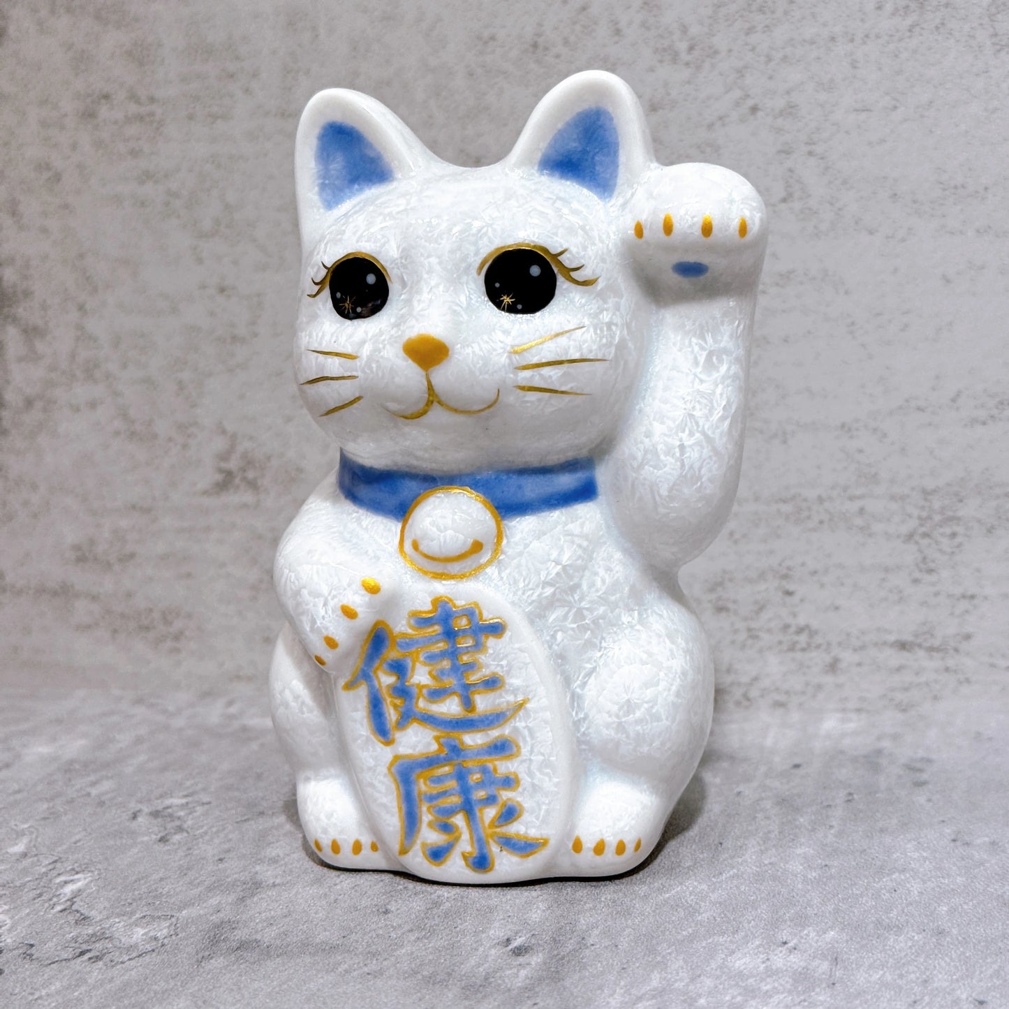 日本清水燒招財貓 花結晶 白 健康 左 特小