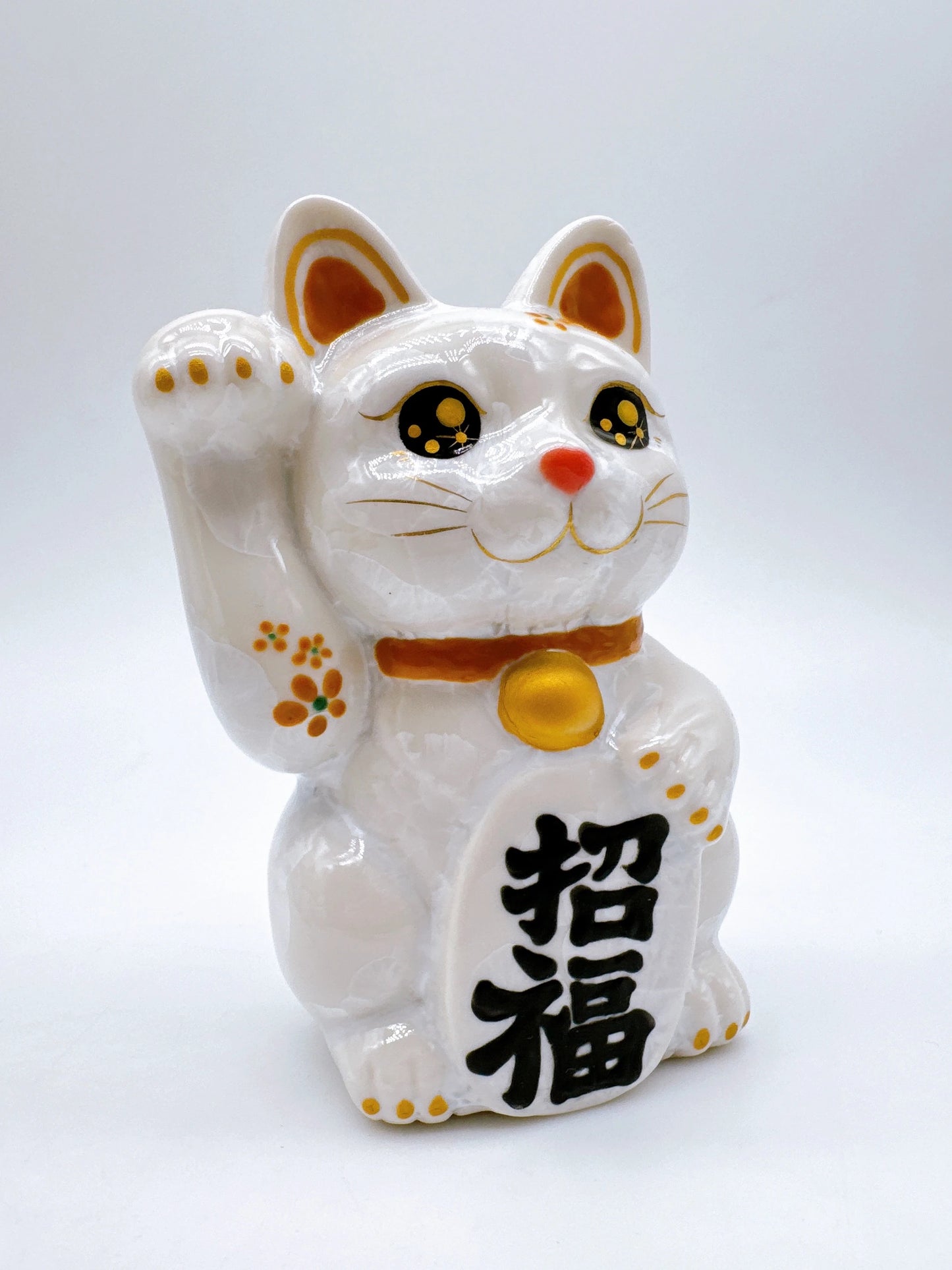 日本清水燒招財貓 花結晶 白 千万両 左