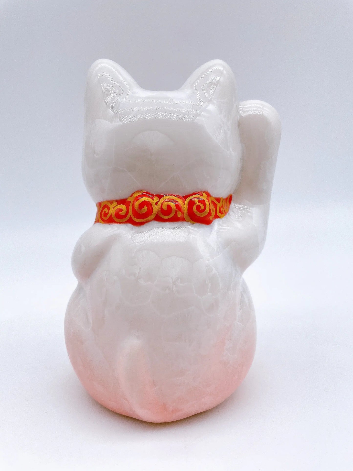 日本清水烧招财猫花结晶桃白爆数